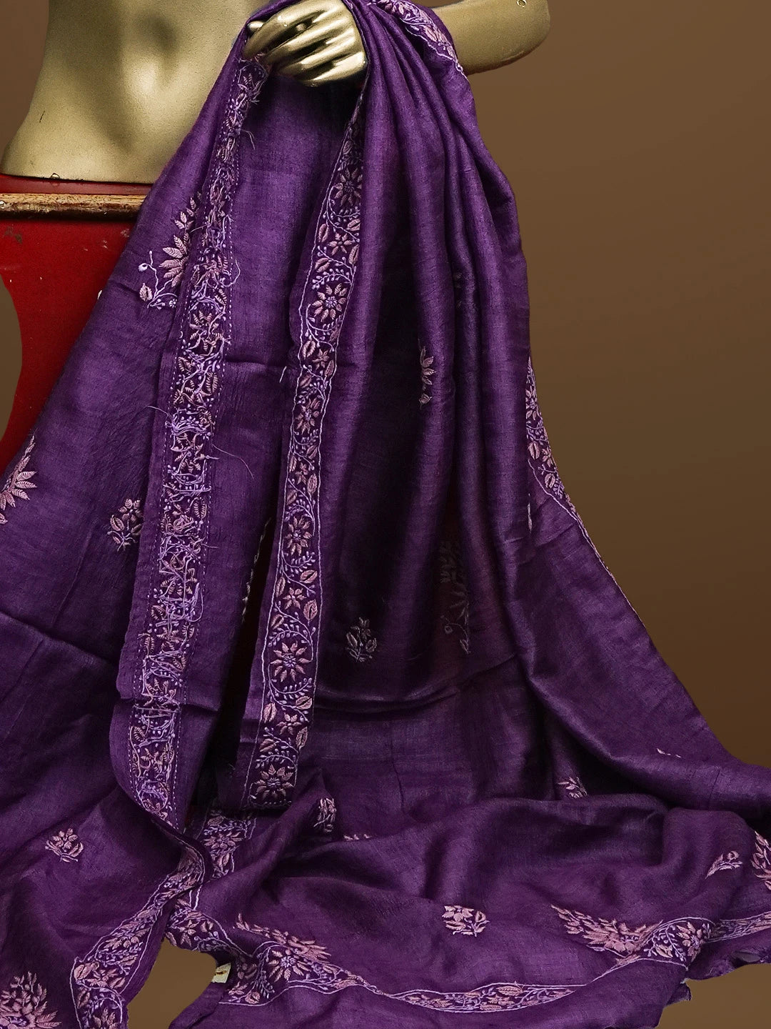 Ada Hand Embroidered Lavender Silk Lucknowi Chikankari Dupatta 01A470293