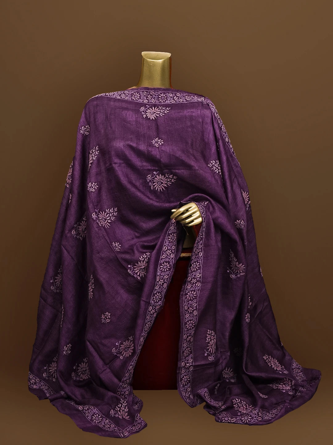 Ada Hand Embroidered Lavender Silk Lucknowi Chikankari Dupatta 01A470293