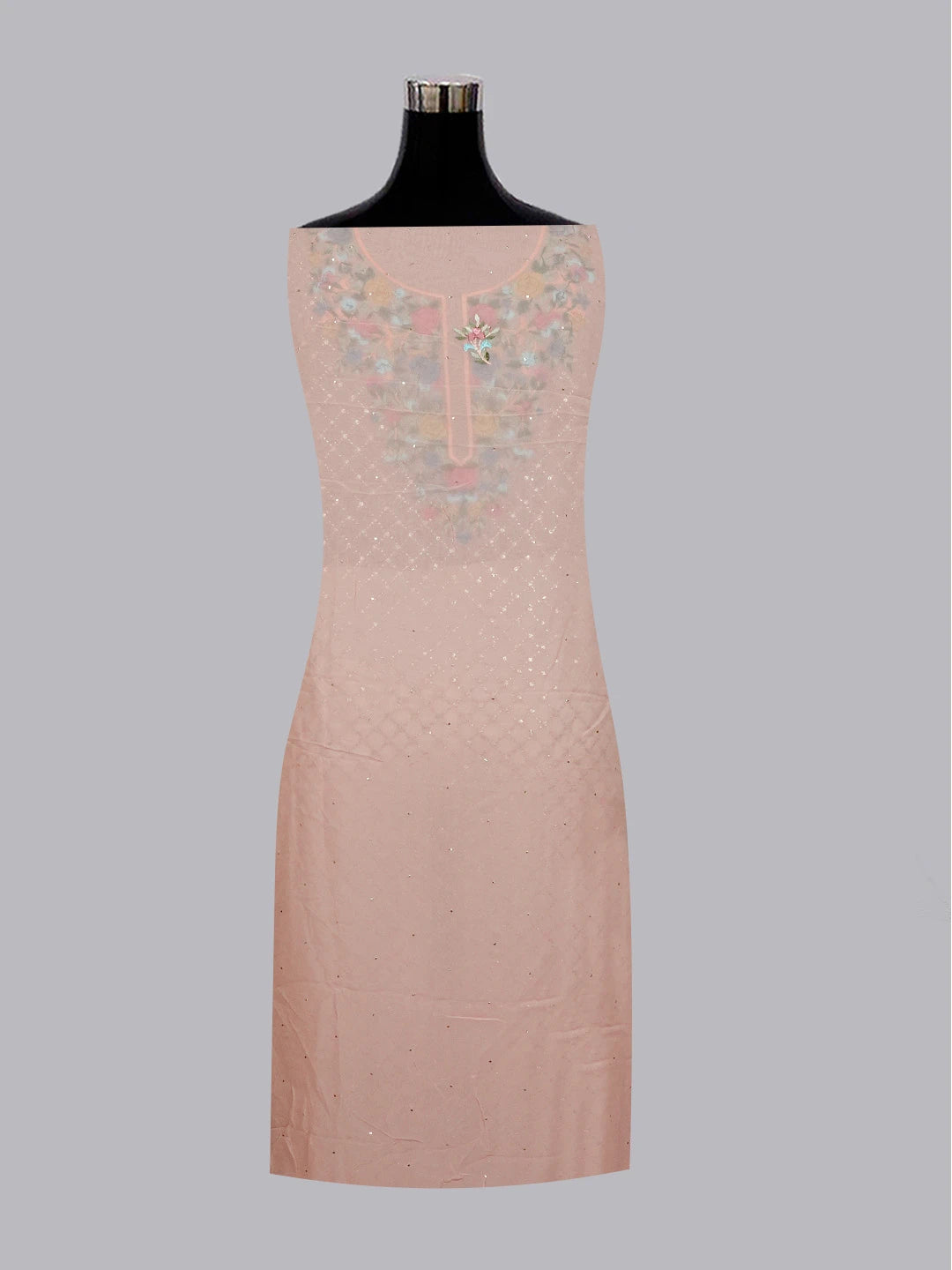 Ada Hand Embroidered Peach Viscose Georgette Lucknowi Chikankari Unstitched Kurta Dupatta Set With Parsi Work 01A563924
