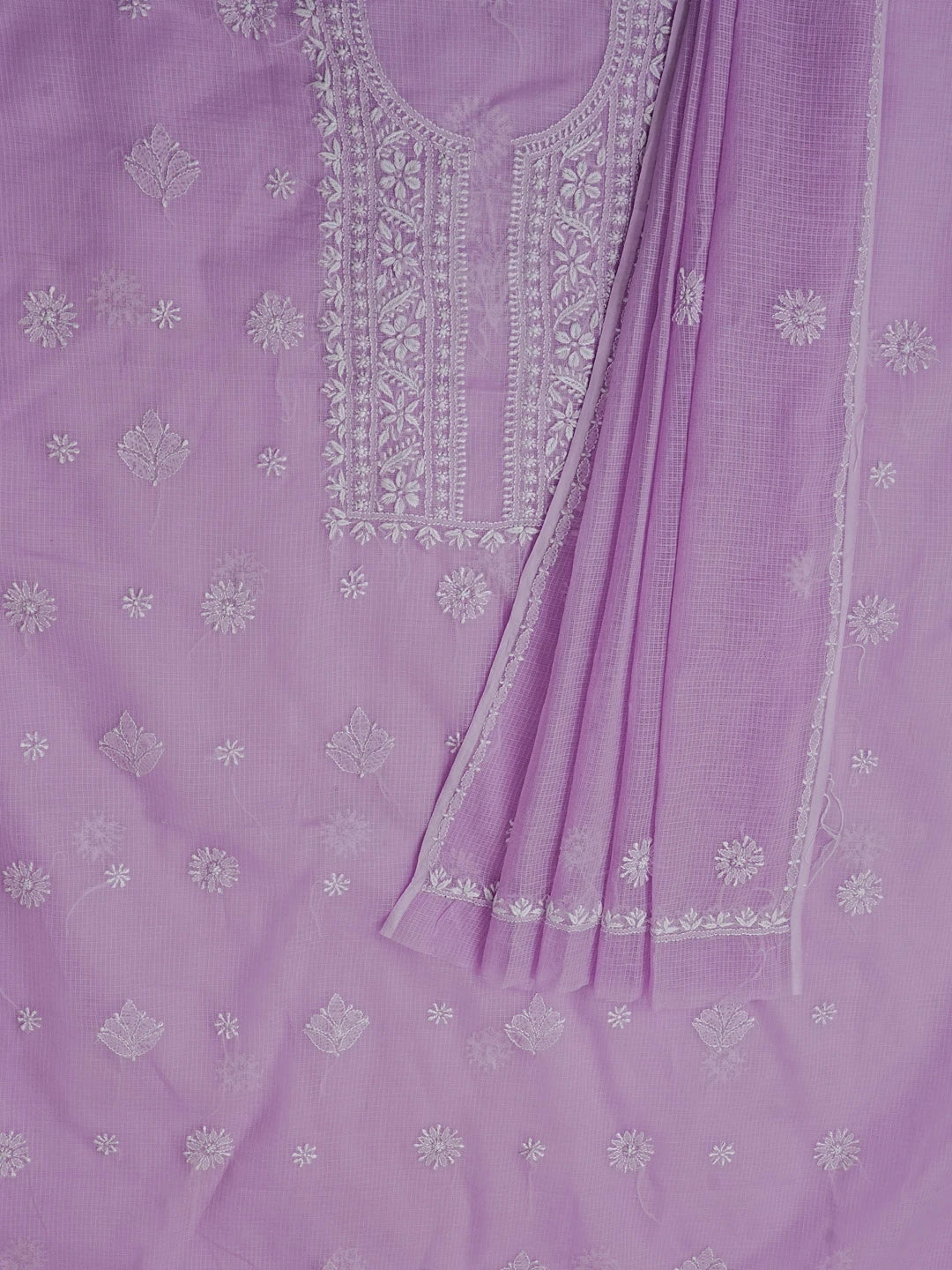 Ada Hand Embroidered Mauve Kota Lucknowi Chikankari Unstitched Kurta Dupatta Set 01A549035