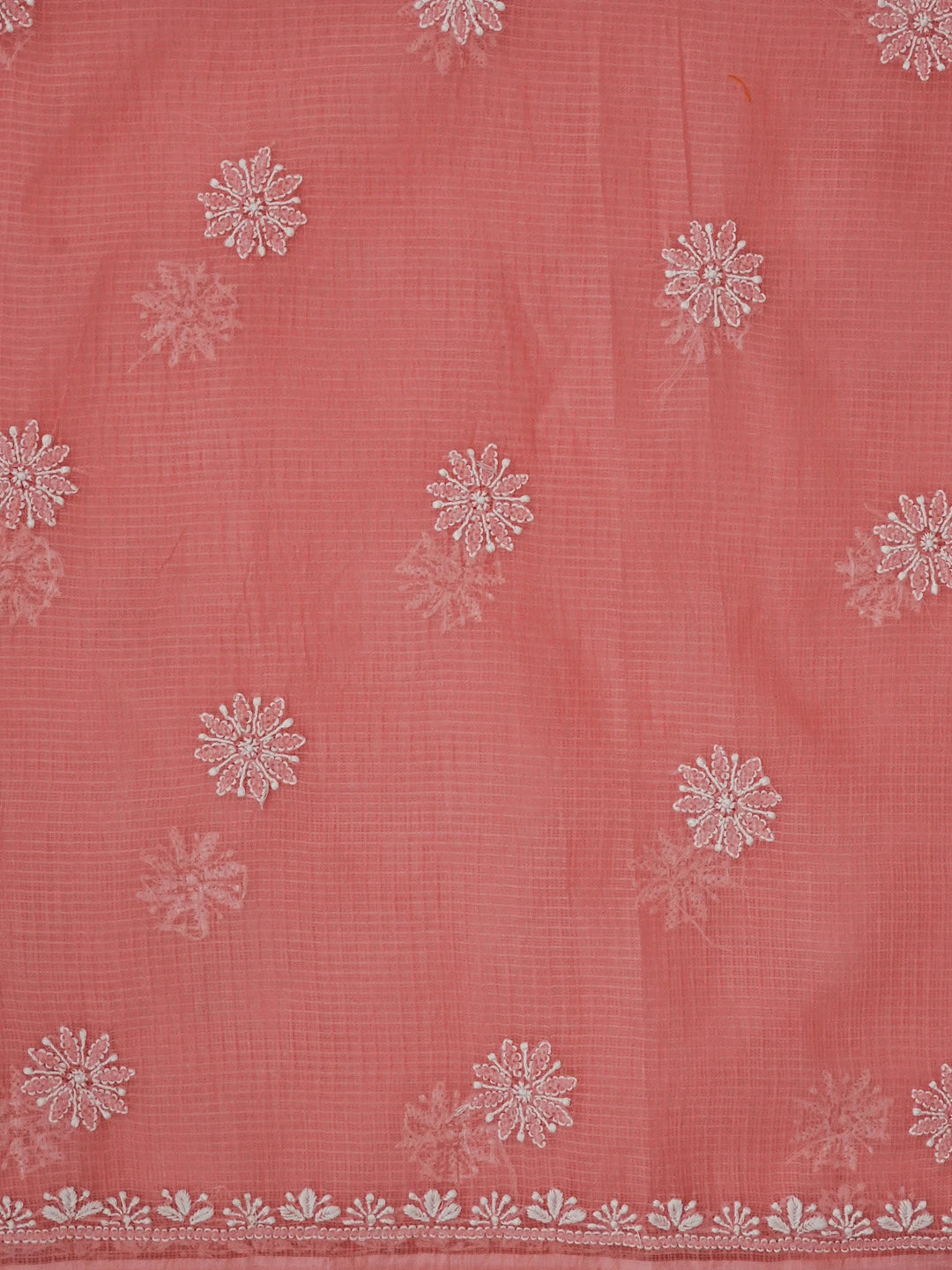 Ada Hand Embroidered Peach Pink Kota Lucknowi Chikankari Unstitched Kurta Dupatta Set 01A549065