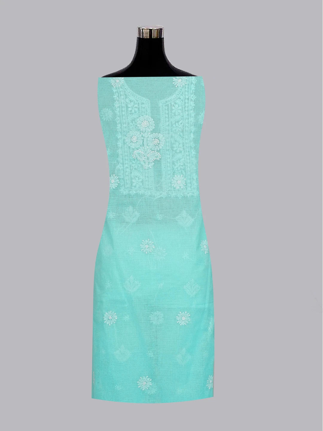 Ada Hand Embroidered Blue Kota Lucknowi Chikankari Unstitched Kurta Dupatta Set 01A548948
