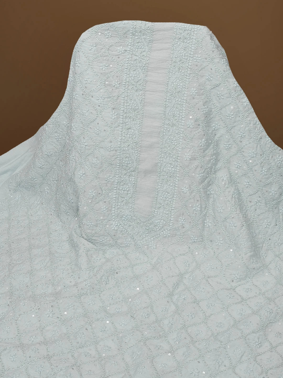 Ada Hand Embroidered Baby Blue Chanderi Lucknowi Chikankari Unstitched Men's Kurta Piece With Sequinned Work 01A516825