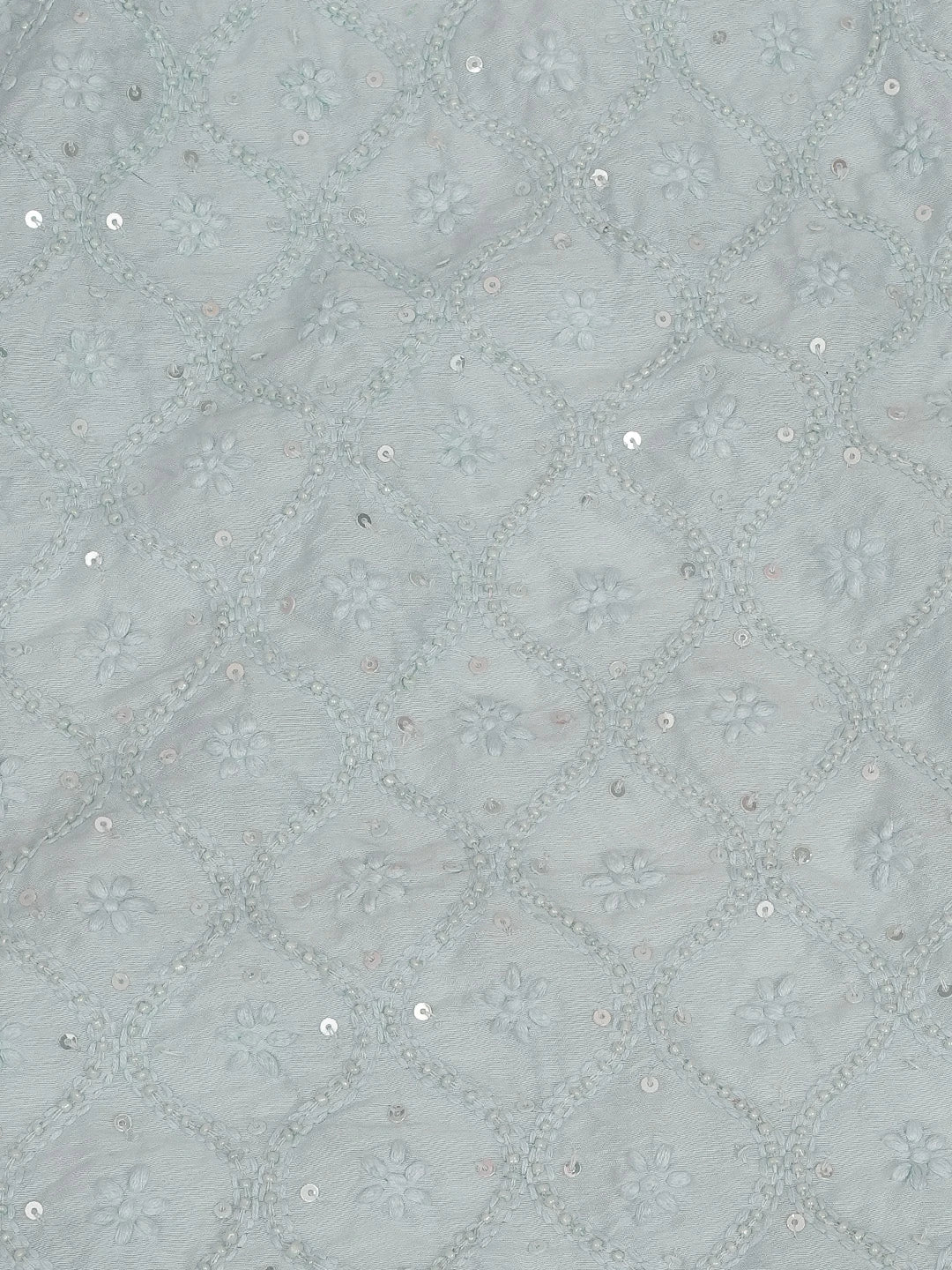 Ada Hand Embroidered Baby Blue Chanderi Lucknowi Chikankari Unstitched Men's Kurta Piece With Sequinned Work 01A516825