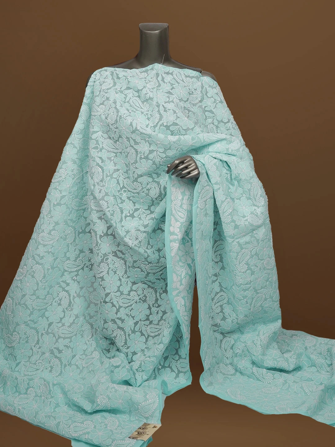 Ada Hand Embroidered Sky Blue Cotton Lucknowi Chikankari Dupatta 01A562385