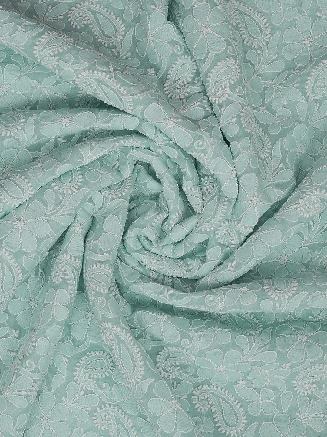 Ada Hand Embroidered Sky Blue Cotton Lucknowi Chikankari Dupatta 01A562385