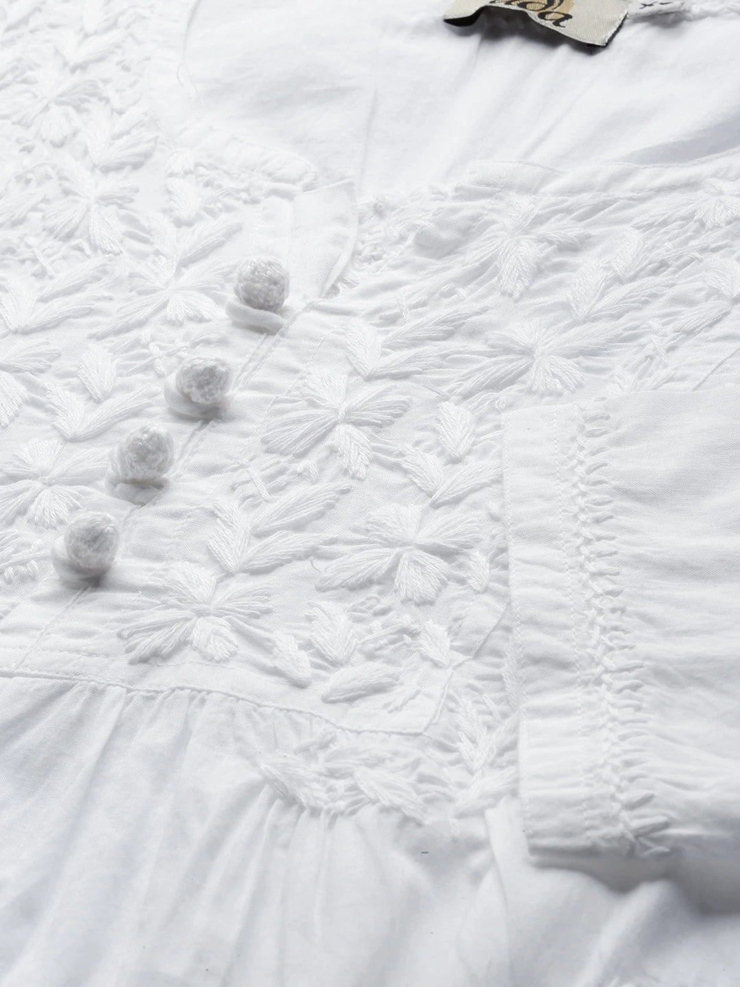 Ada Hand Embroidered White Cotton Lucknowi Chikankari Top A100384