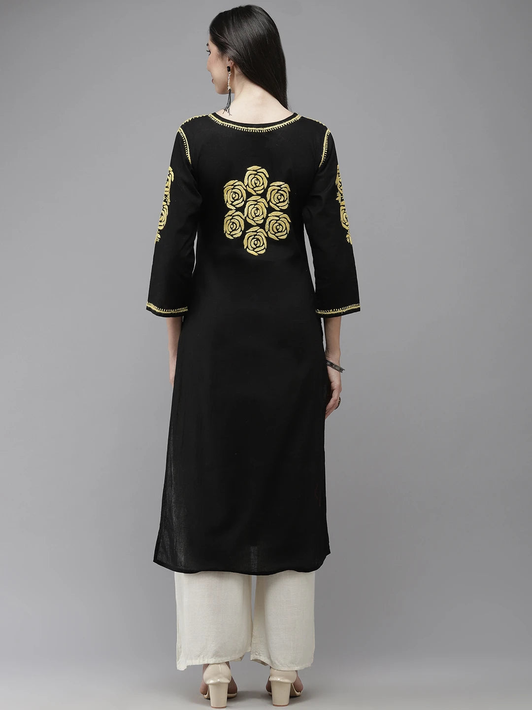 Ada Hand Embroidered Black Cotton Lucknow Chikankari Straight Kurta A411286