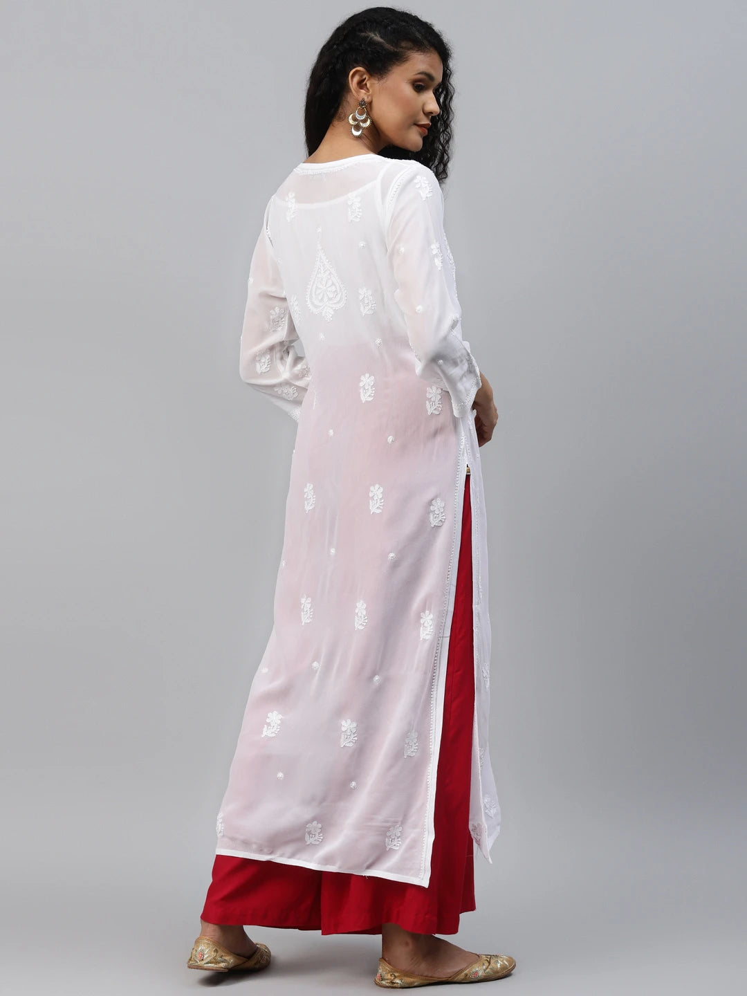 Ada Hand Embroidered White Georgette Lucknowi Chikankari Straight Kurta A411223