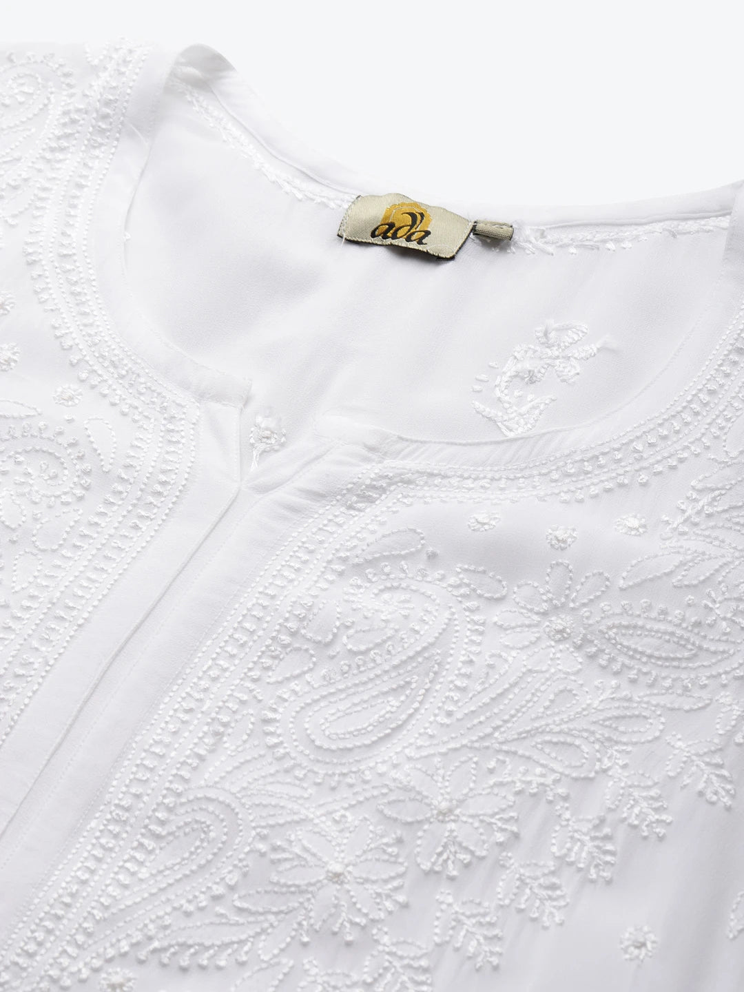 Ada Hand Embroidered White Georgette Lucknowi Chikankari Straight Kurta A411223