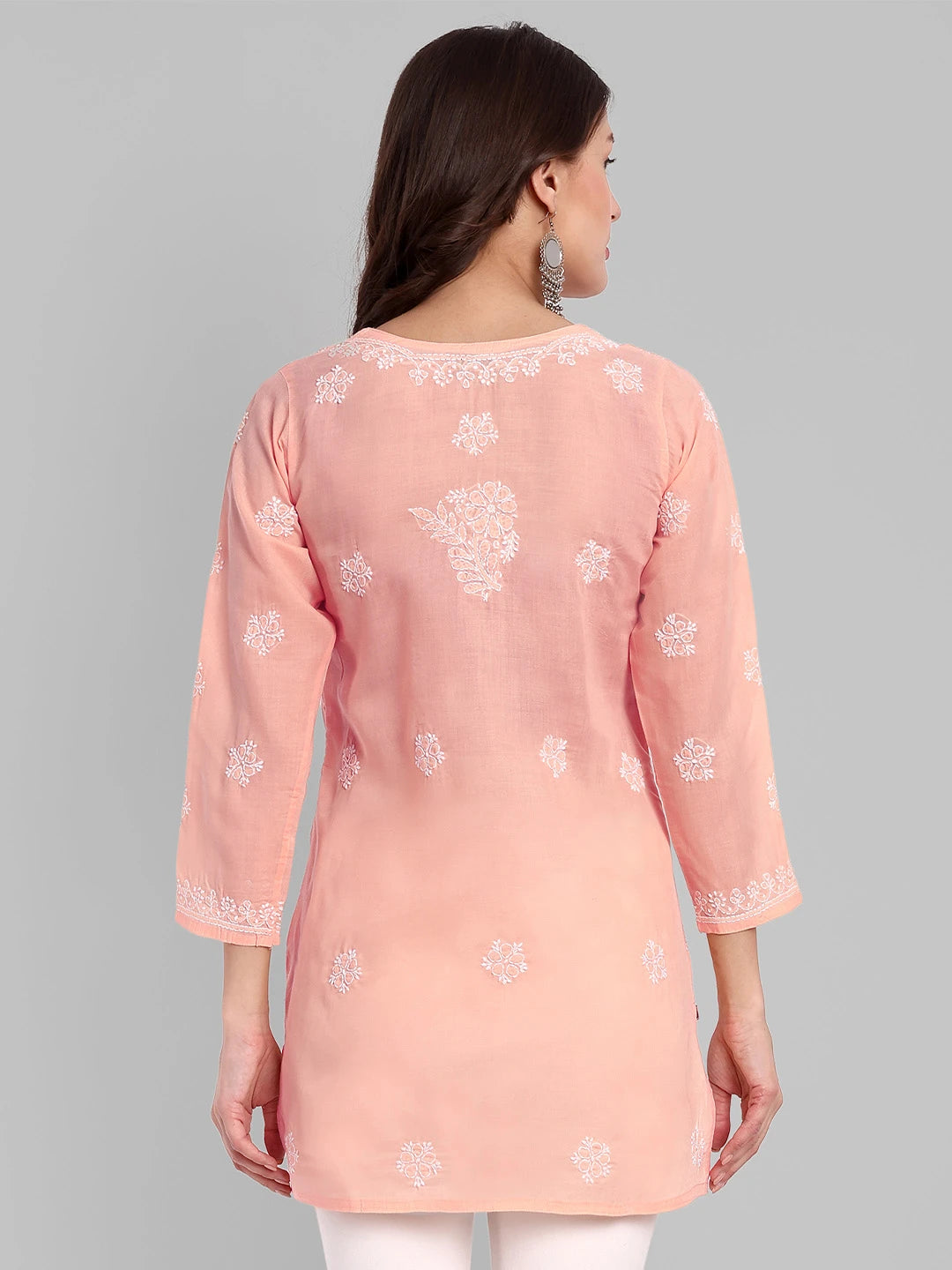 Ada Hand Embroidered Light Peach Cotton Lucknowi Chikankari Straight Kurti A911325
