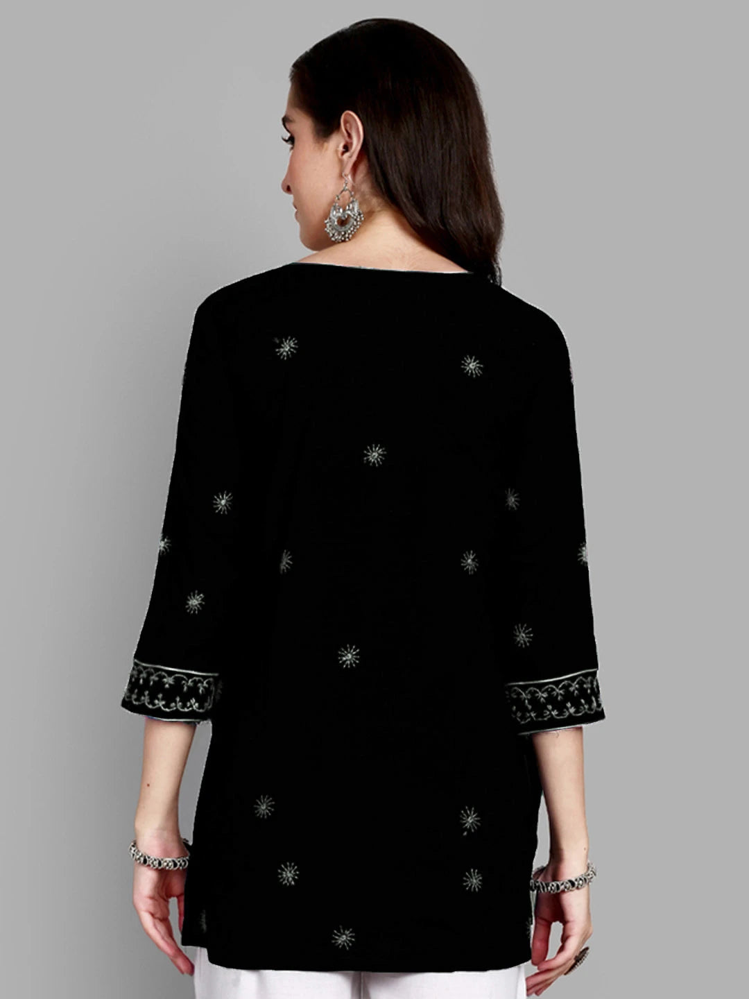 Ada Hand Embroidered Black Cotton Lucknowi Chikankari Short Kurti A911385