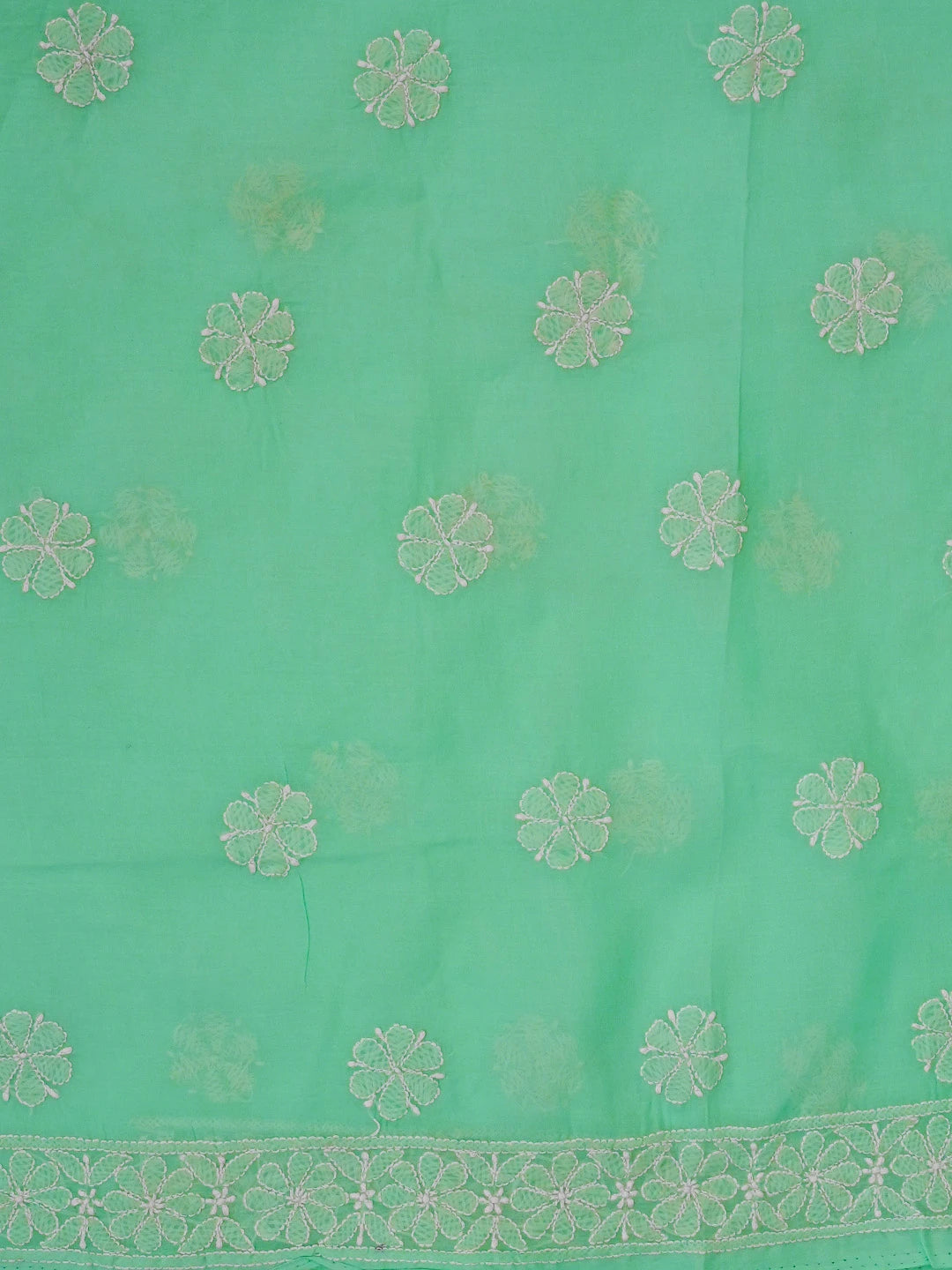 Ada Hand Embroidered Sea Green Cotton Lucknowi Chikankari Unstitched Suit Set 01A569059