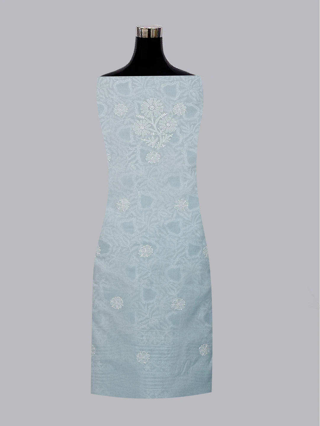 Ada Hand Embroidered Sky Blue Cotton Lucknowi Chikankari Unstitched Suit Set 01A569074