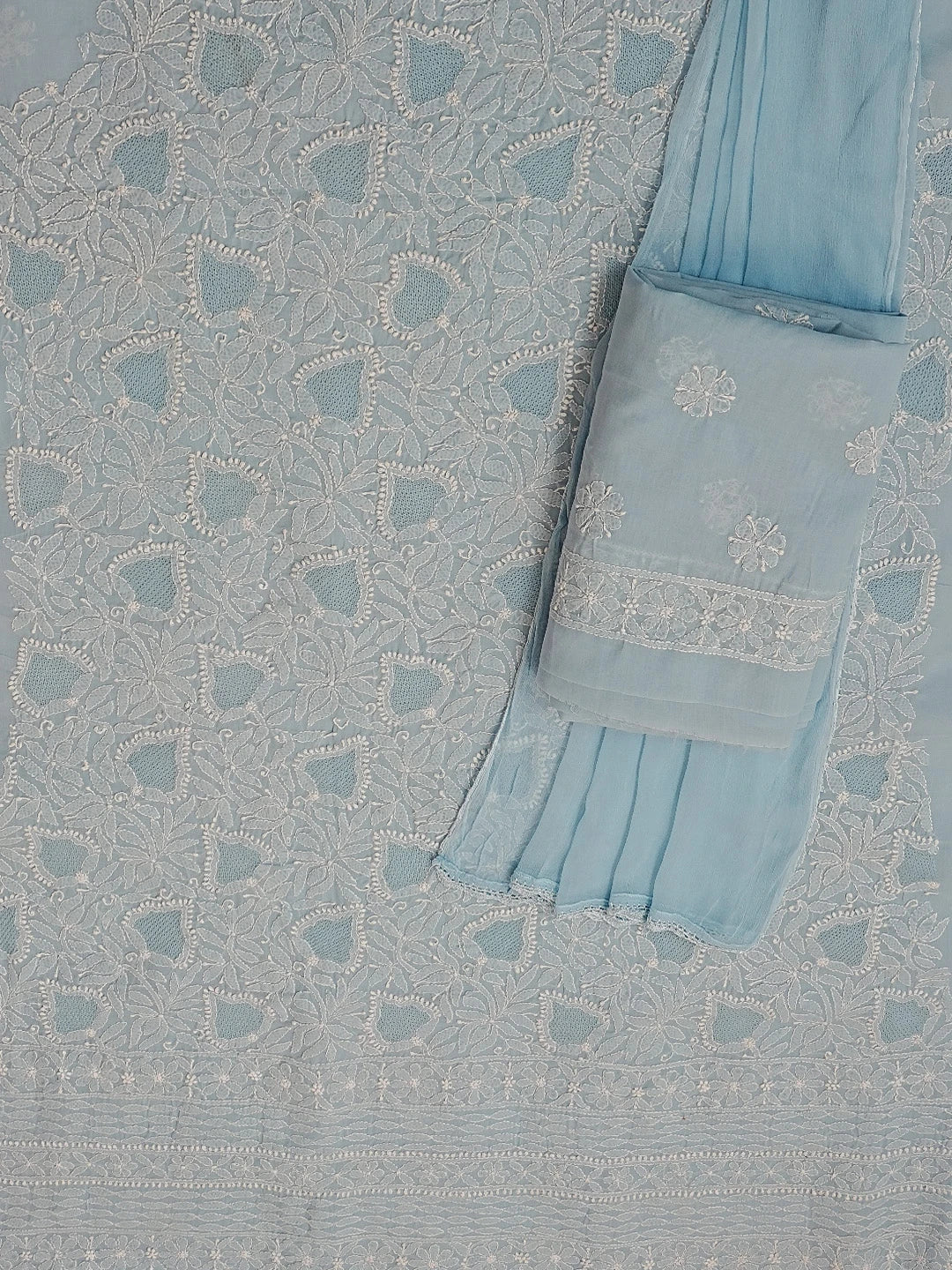 Ada Hand Embroidered Sky Blue Cotton Lucknowi Chikankari Unstitched Suit Set 01A569074