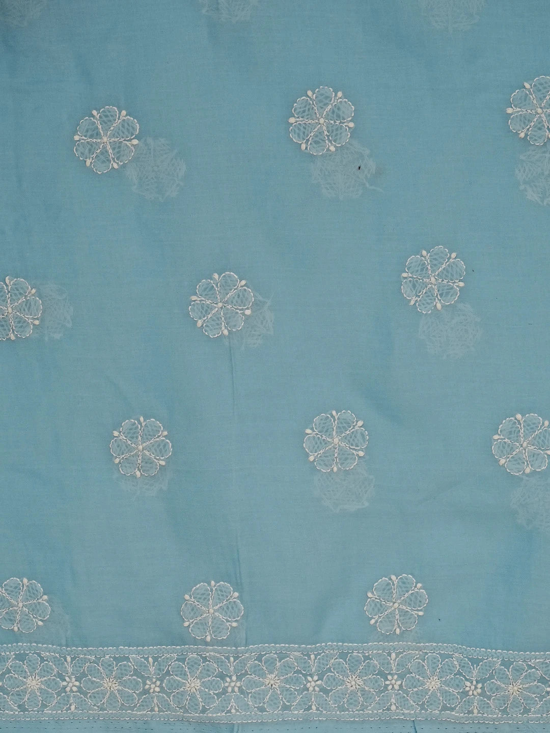 Ada Hand Embroidered Blue Cotton Lucknowi Chikankari Unstitched Suit Set 01A569071