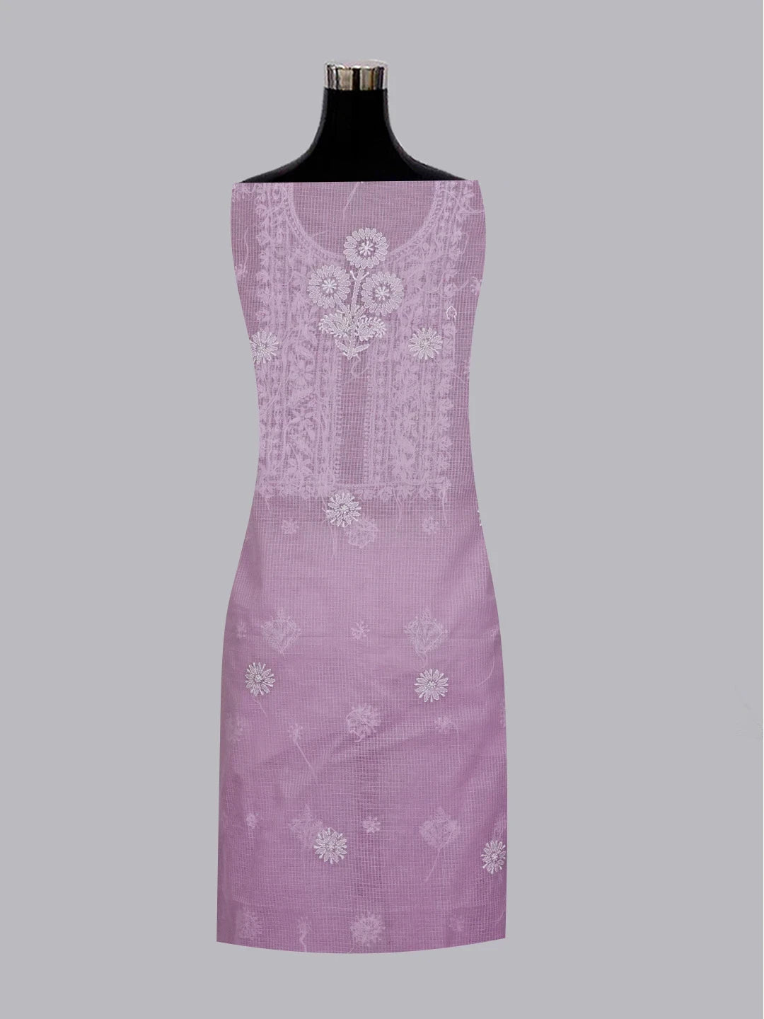 Ada Hand Embroidered Mauve Kota Lucknowi Chikankari Unstitched Kurta Dupatta Set 01A549031