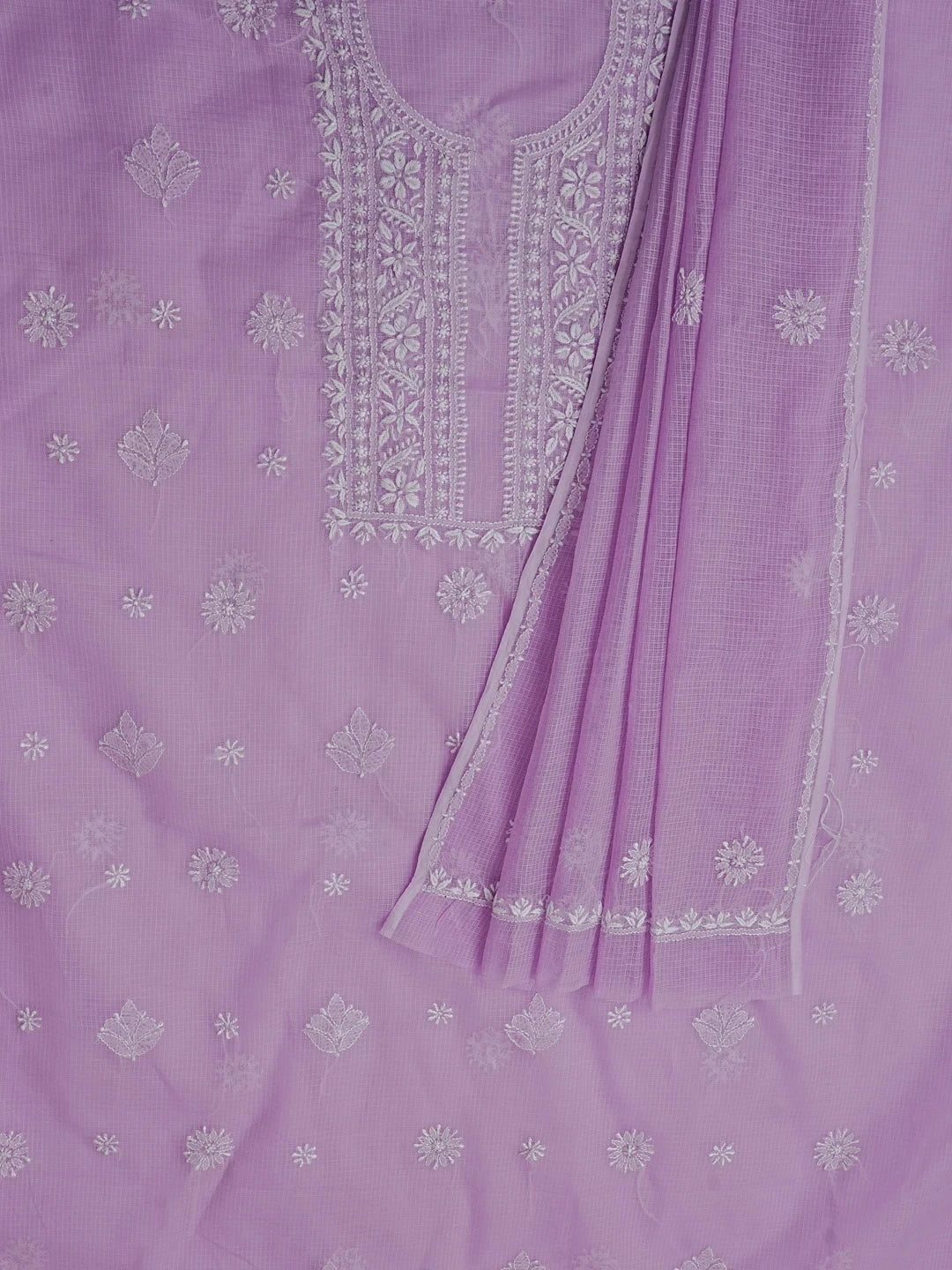 Ada Hand Embroidered Mauve Kota Lucknowi Chikankari Unstitched Kurta Dupatta Set 01A549031