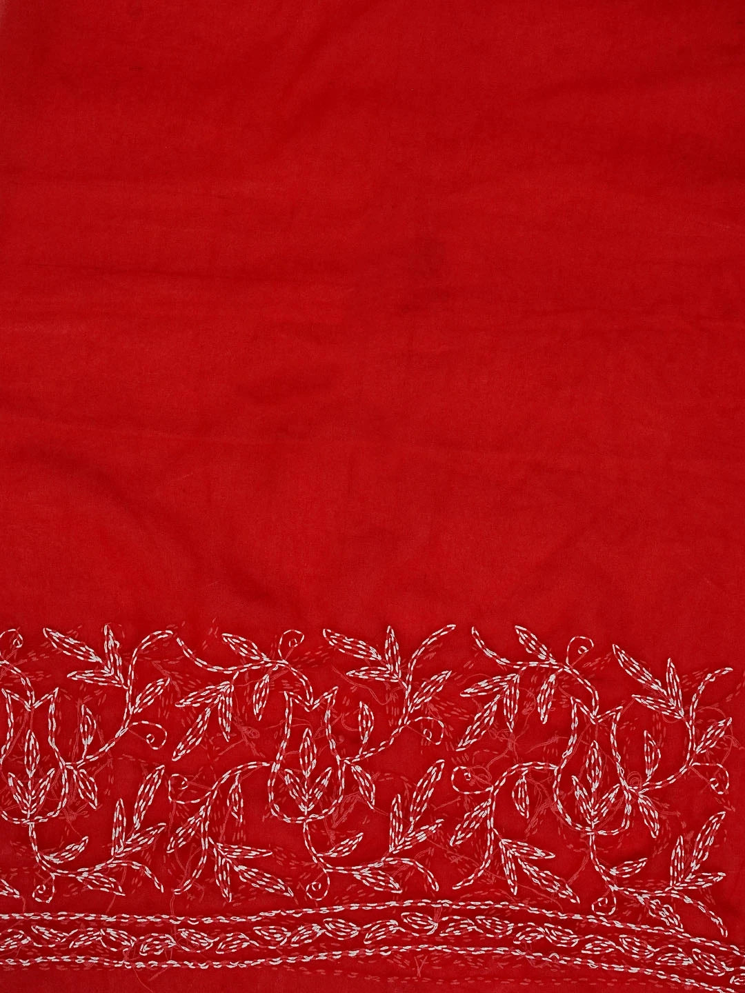 Ada Hand Embroidered Red Georgette Lucknowi Chikankari Saree With Blouse 01A565325
