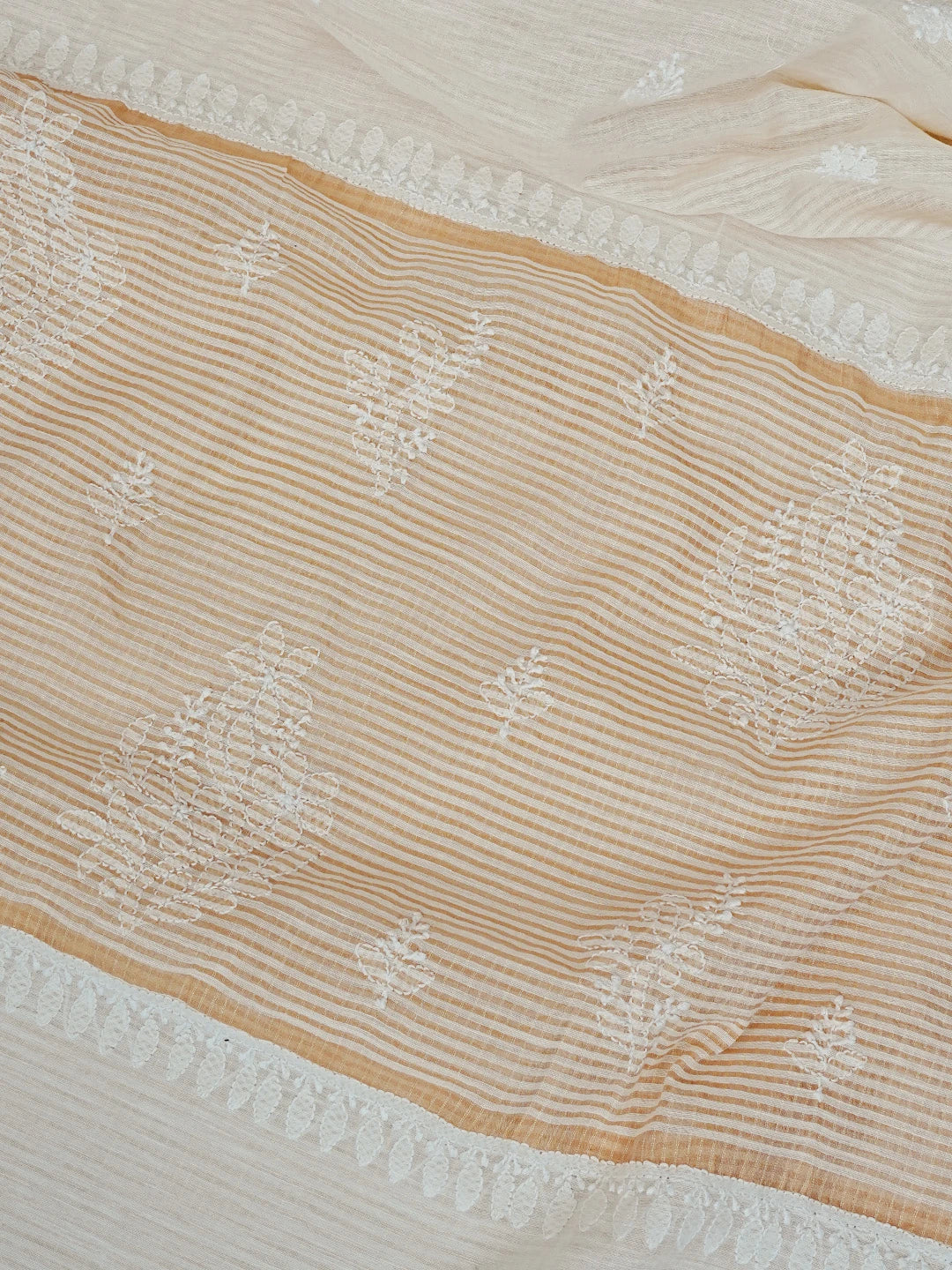 Ada Hand Embroidered Cream Chanderi Lucknowi Chikankari Saree With Blouse 01A555438