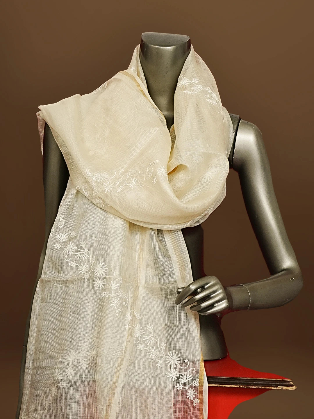 Ada Hand Embroidered Off White Kota Silk Lucknowi Chikankari Dupatta 01A415780