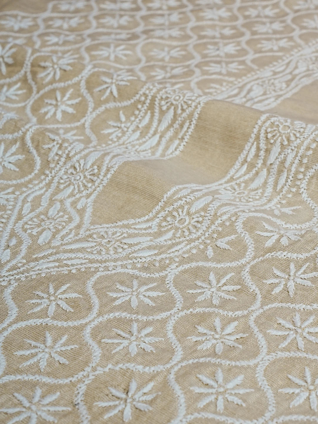Ada Hand Embroidered Fawn Tissue Lucknowi Chikankari Men's Kurta Piece 01A562212
