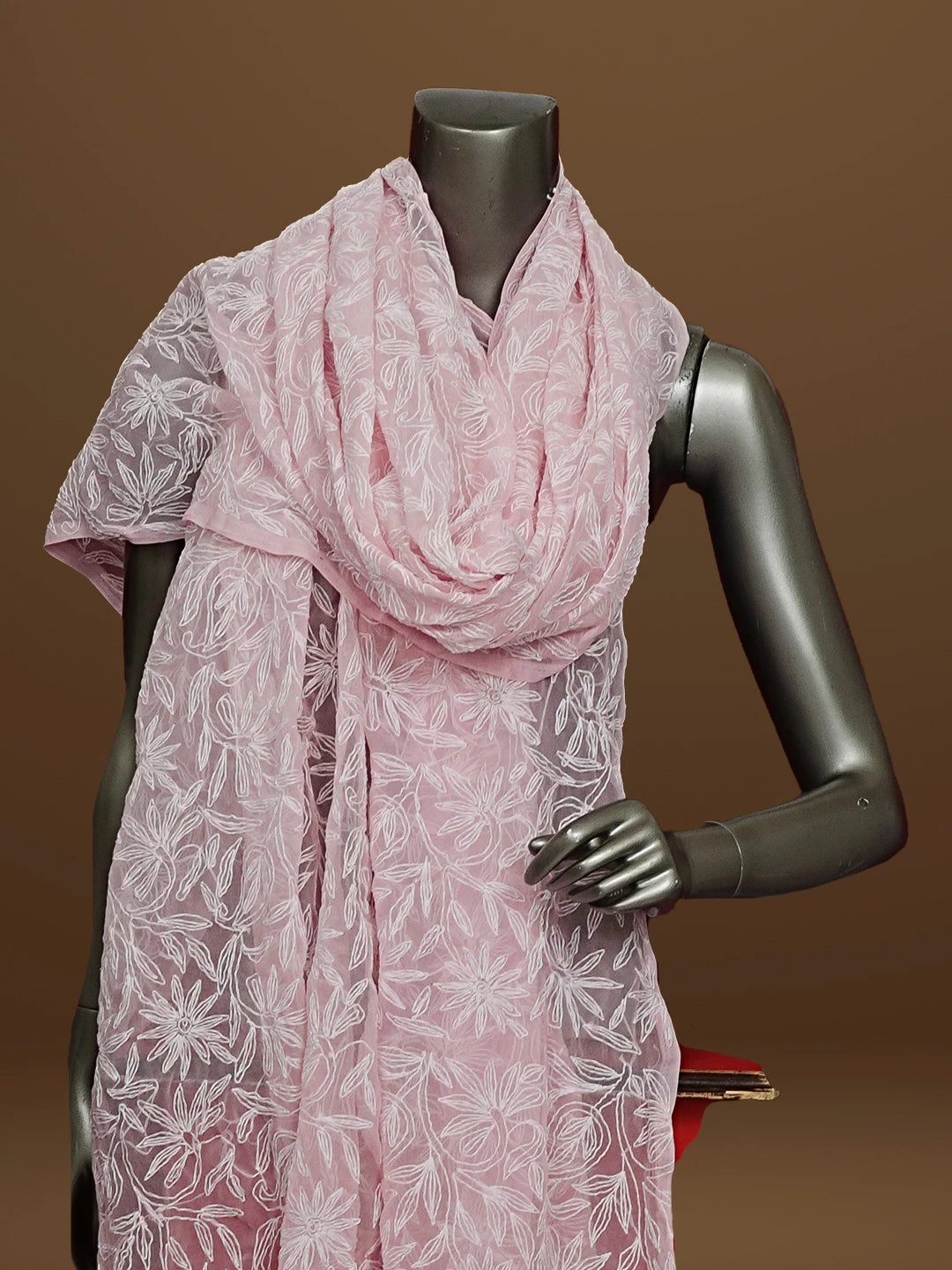 Ada Hand Embroidered Pink Georgette Lucknowi Chikankari Dupatta 01A561649