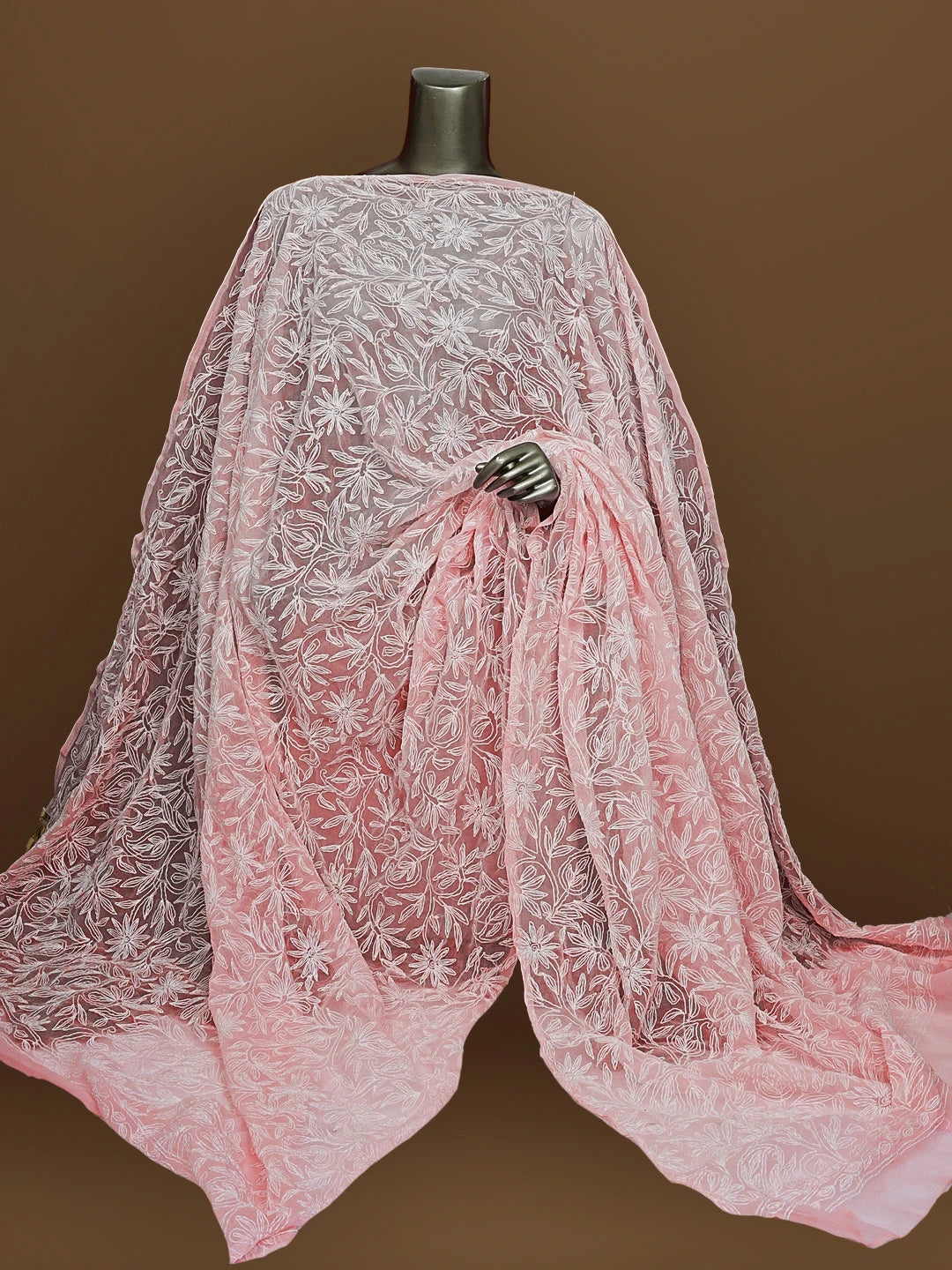 Ada Hand Embroidered Pink Georgette Lucknowi Chikankari Dupatta 01A561649