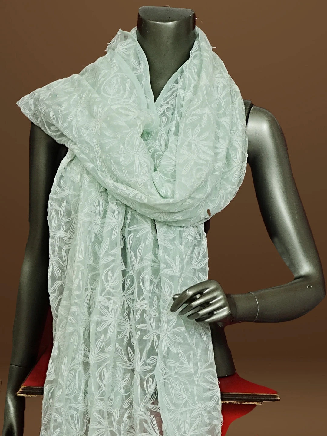 Ada Hand Embroidered Sea Green Georgette Lucknowi Chikankari Dupatta 01A561670
