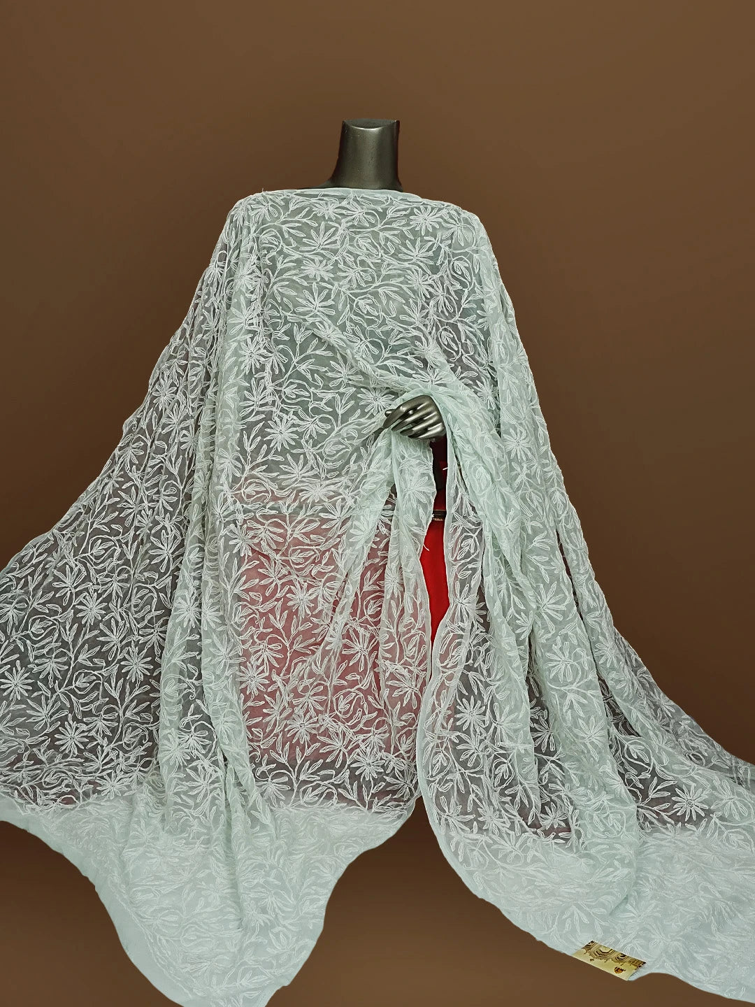 Ada Hand Embroidered Sea Green Georgette Lucknowi Chikankari Dupatta 01A561670
