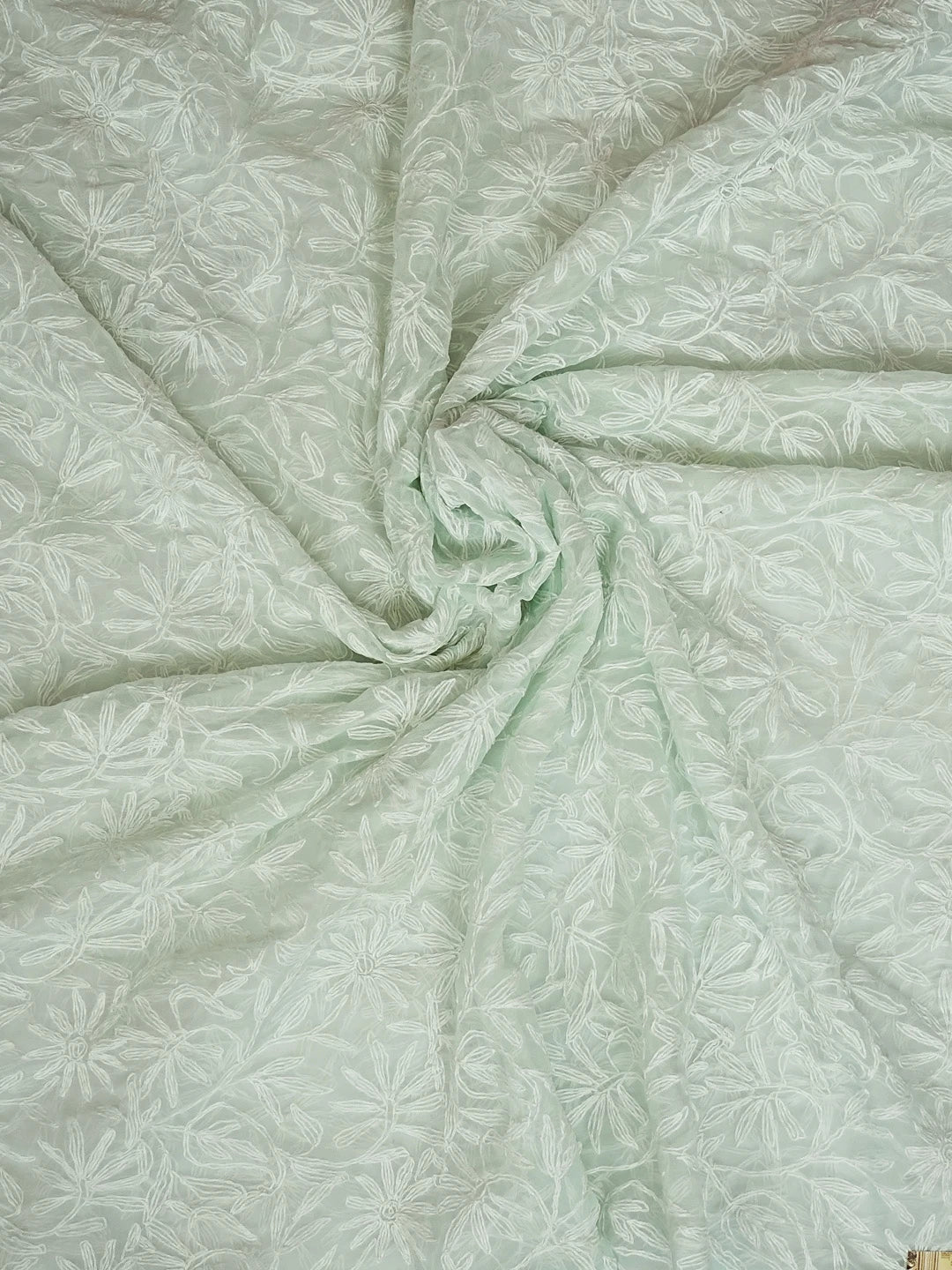 Ada Hand Embroidered Sea Green Georgette Lucknowi Chikankari Dupatta 01A561670