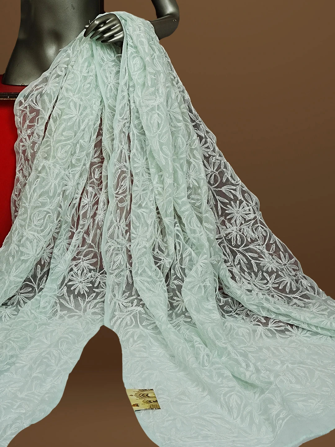 Ada Hand Embroidered Sea Green Georgette Lucknowi Chikankari Dupatta 01A561670
