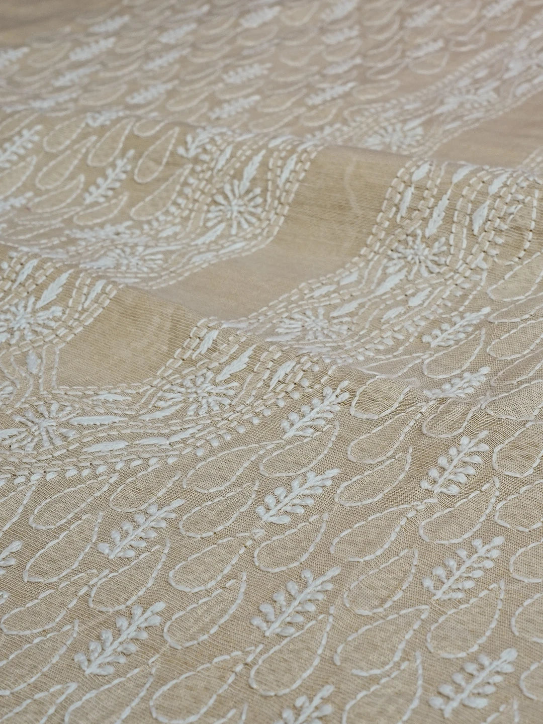 Ada Hand Embroidered Fawn Tissue Lucknowi Chikankari Men's Kurta Piece 01A562222