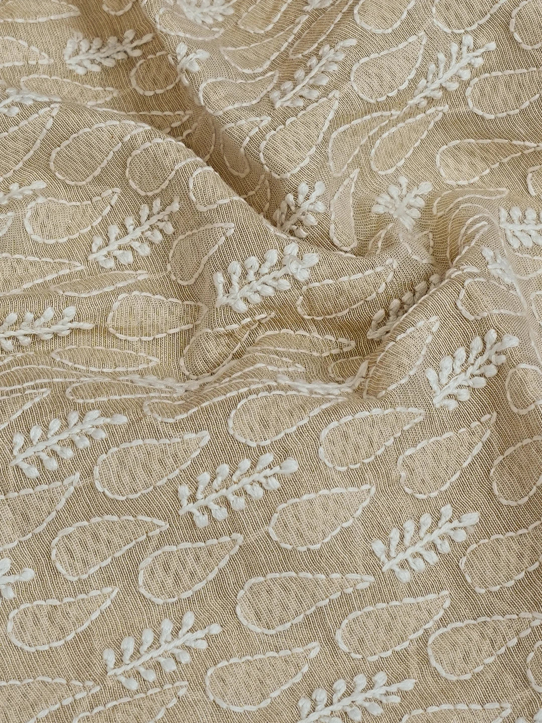 Ada Hand Embroidered Fawn Tissue Lucknowi Chikankari Men's Kurta Piece 01A562222