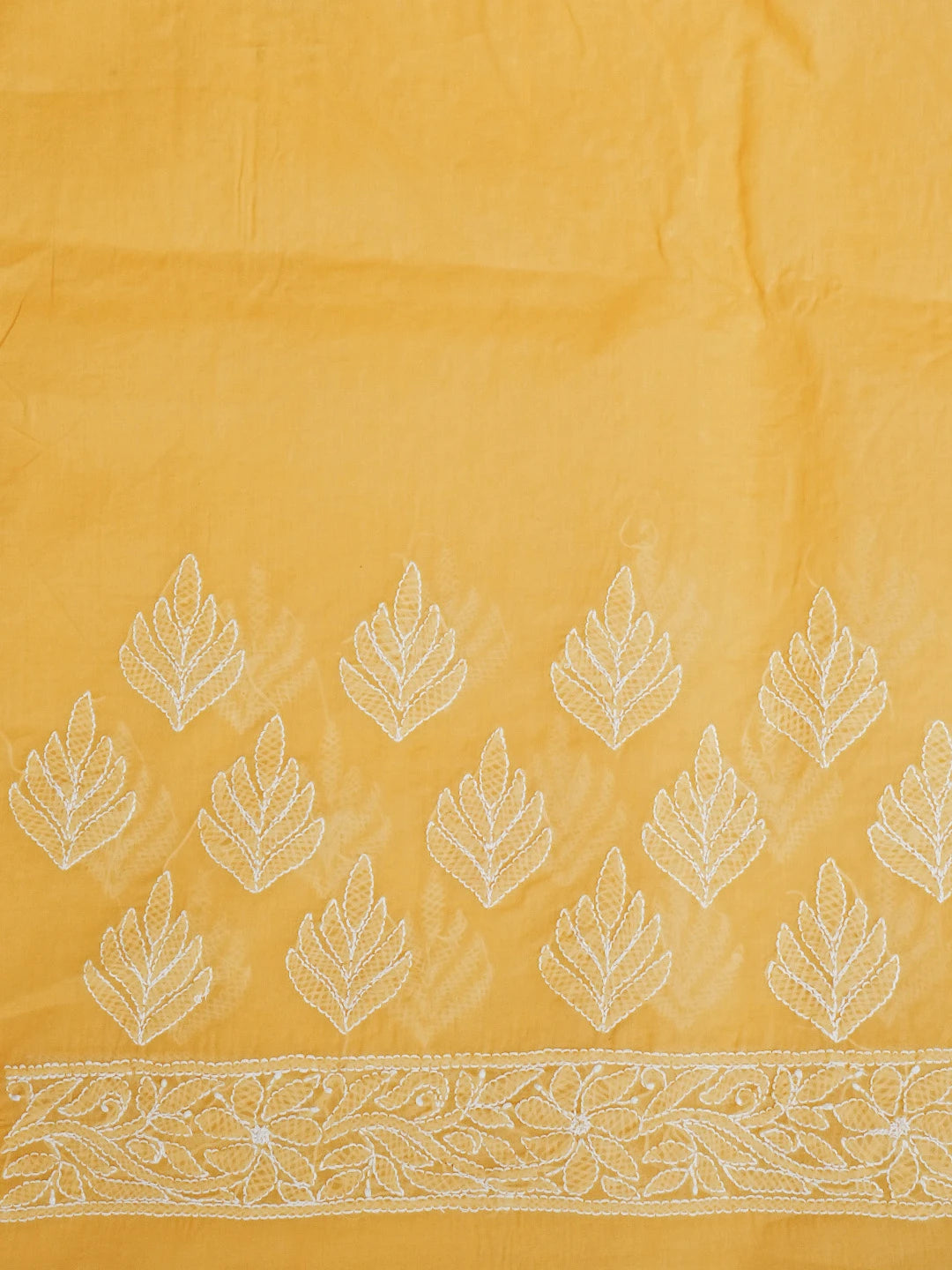 Ada Hand Embroidered Yellow Cotton Lucknowi Chikankari Saree With Blouse 01A565204