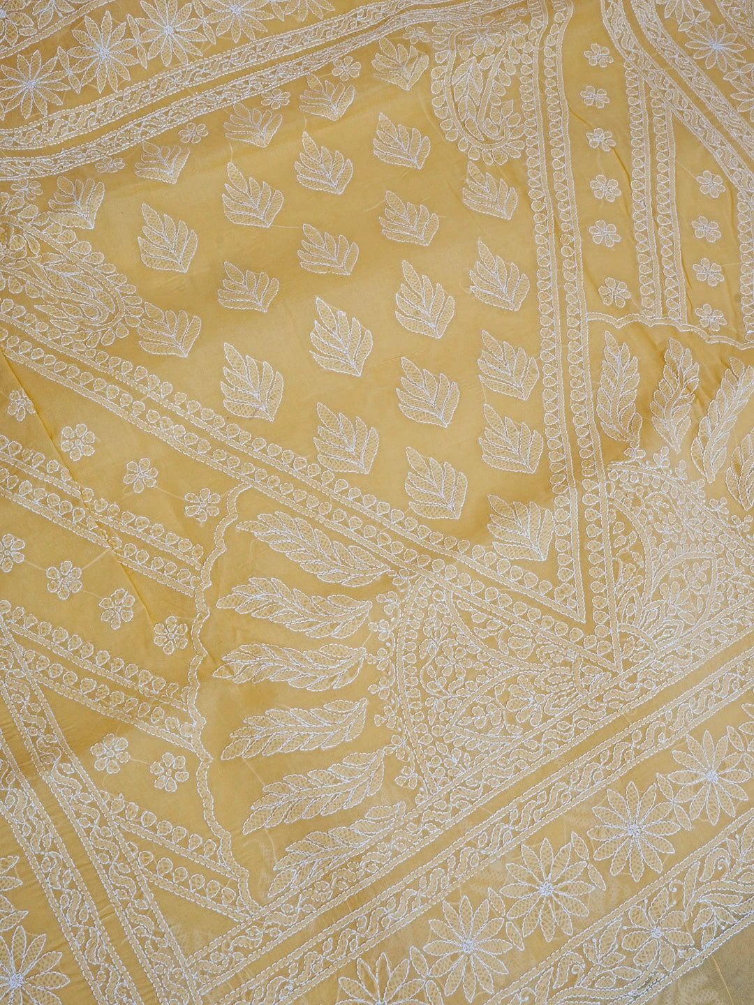 Ada Hand Embroidered Yellow Cotton Lucknowi Chikankari Saree With Blouse 01A565204