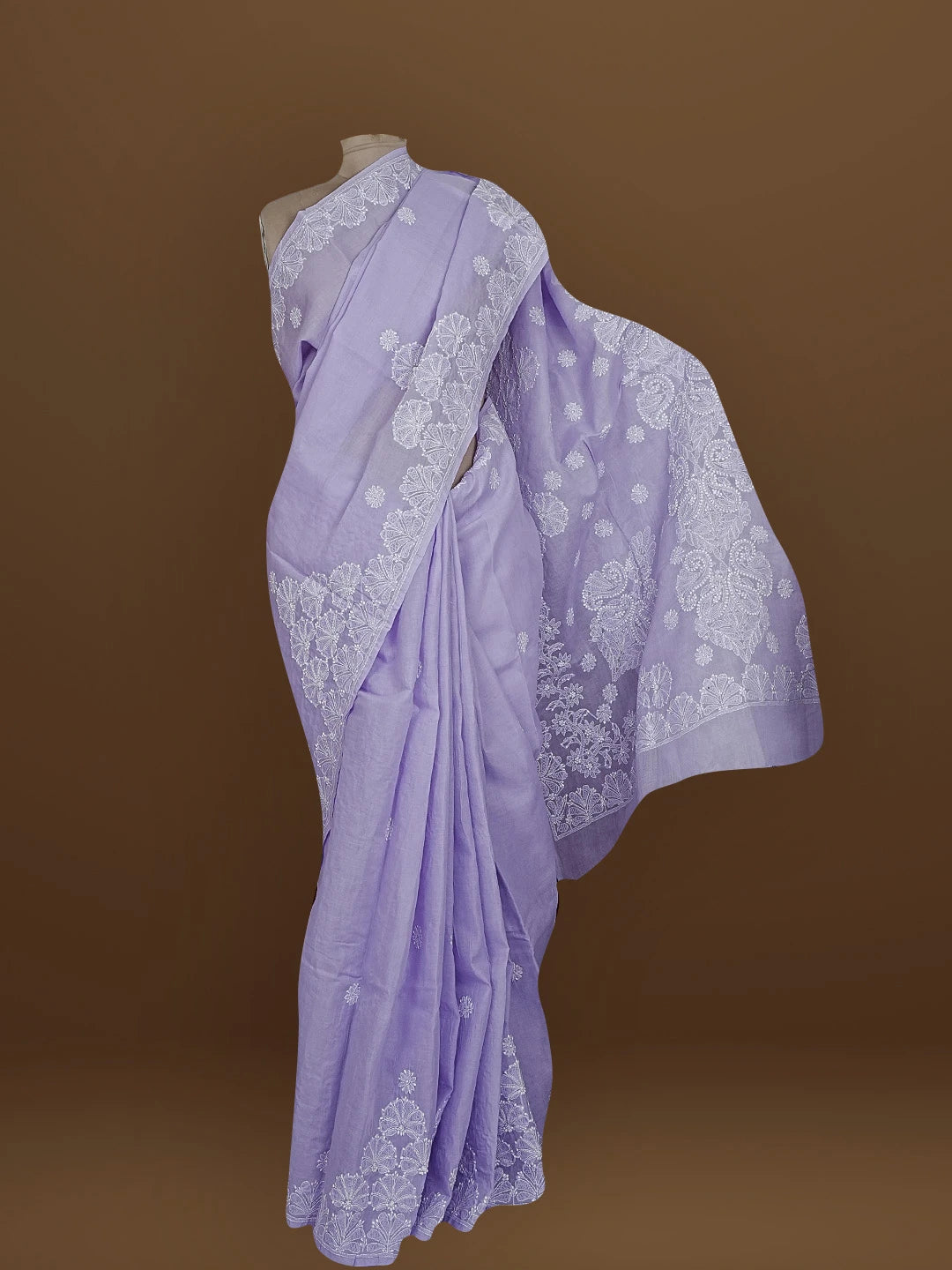 Ada Hand Embroidered Mauve Cotton Lucknowi Chikankari Saree With Blouse 01A565039