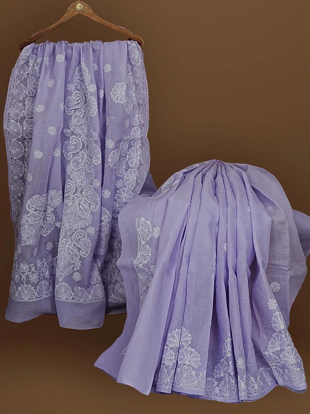 Ada Hand Embroidered Mauve Cotton Lucknowi Chikankari Saree With Blouse 01A565039