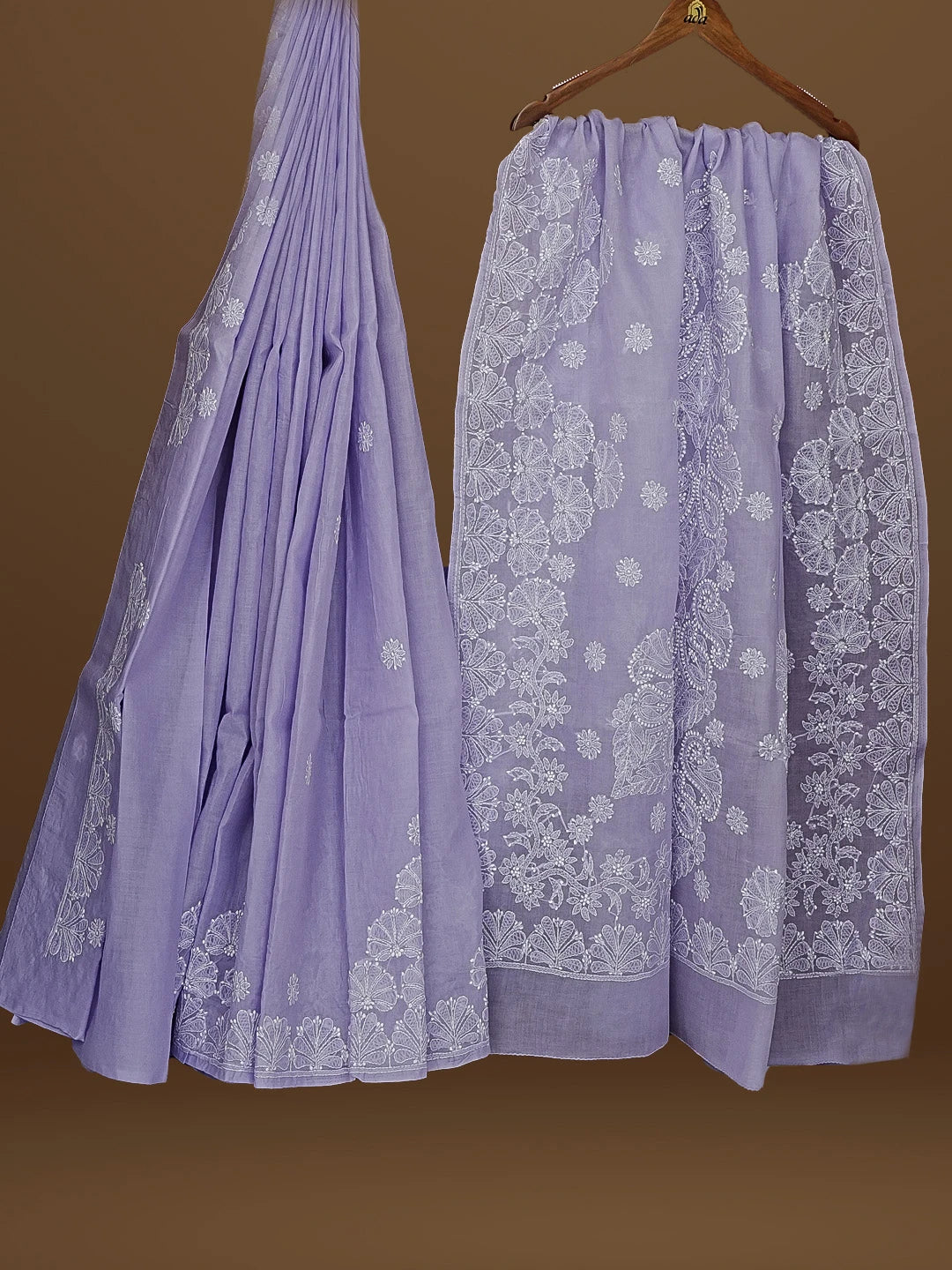 Ada Hand Embroidered Mauve Cotton Lucknowi Chikankari Saree With Blouse 01A565039