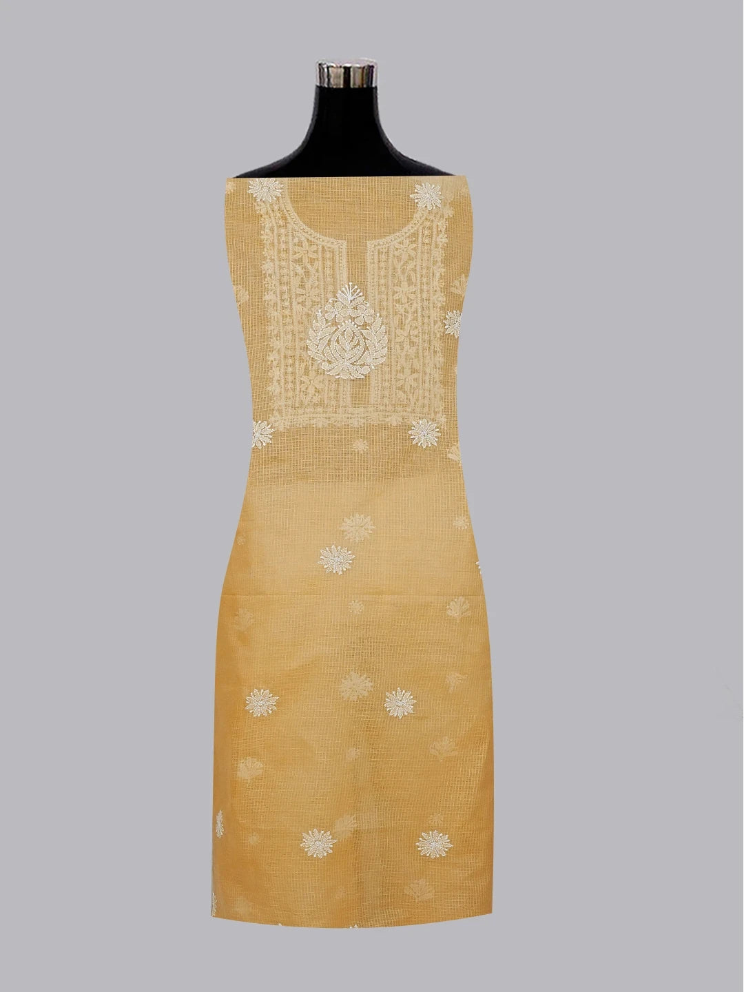 Ada Hand Embroidered Fawn Kota Lucknowi Chikankari Unstitched Kurta Dupatta Set 01A548933