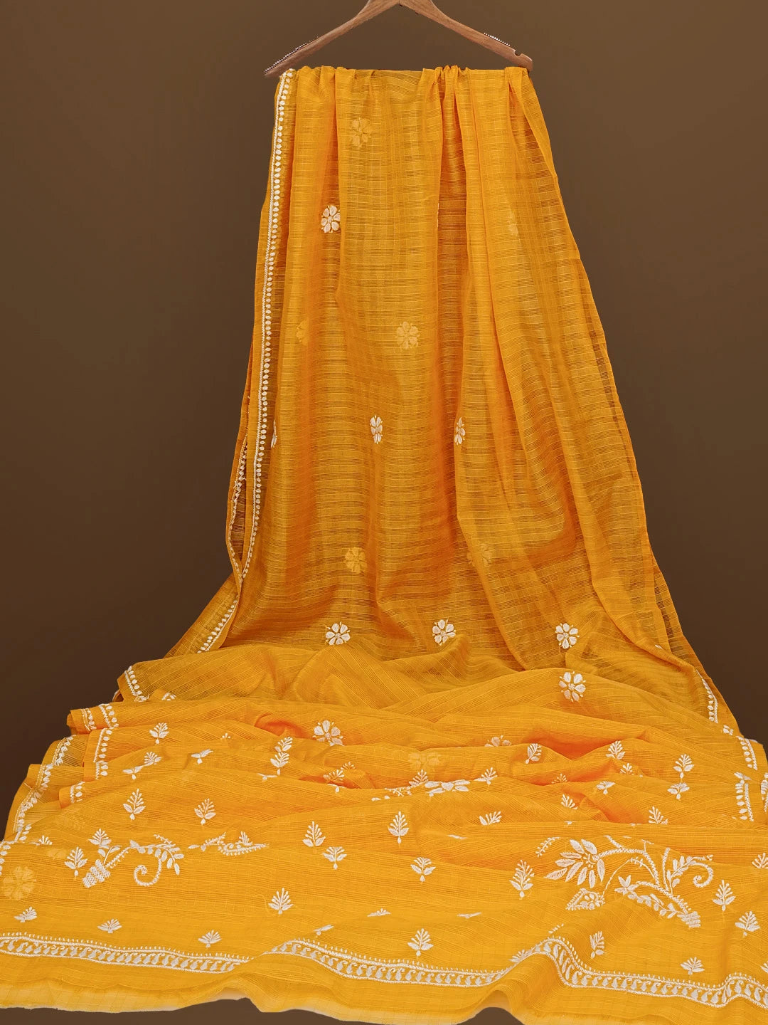 Ada Hand Embroidered Yellow Super Net Lucknowi Chikankari Saree With Blouse 01A571981