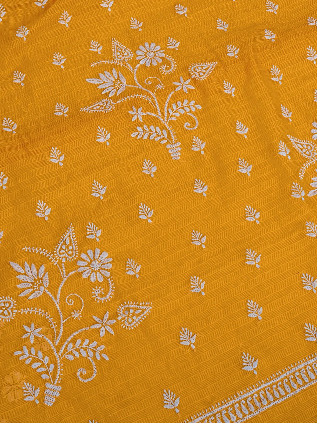 Ada Hand Embroidered Yellow Super Net Lucknowi Chikankari Saree With Blouse 01A571981