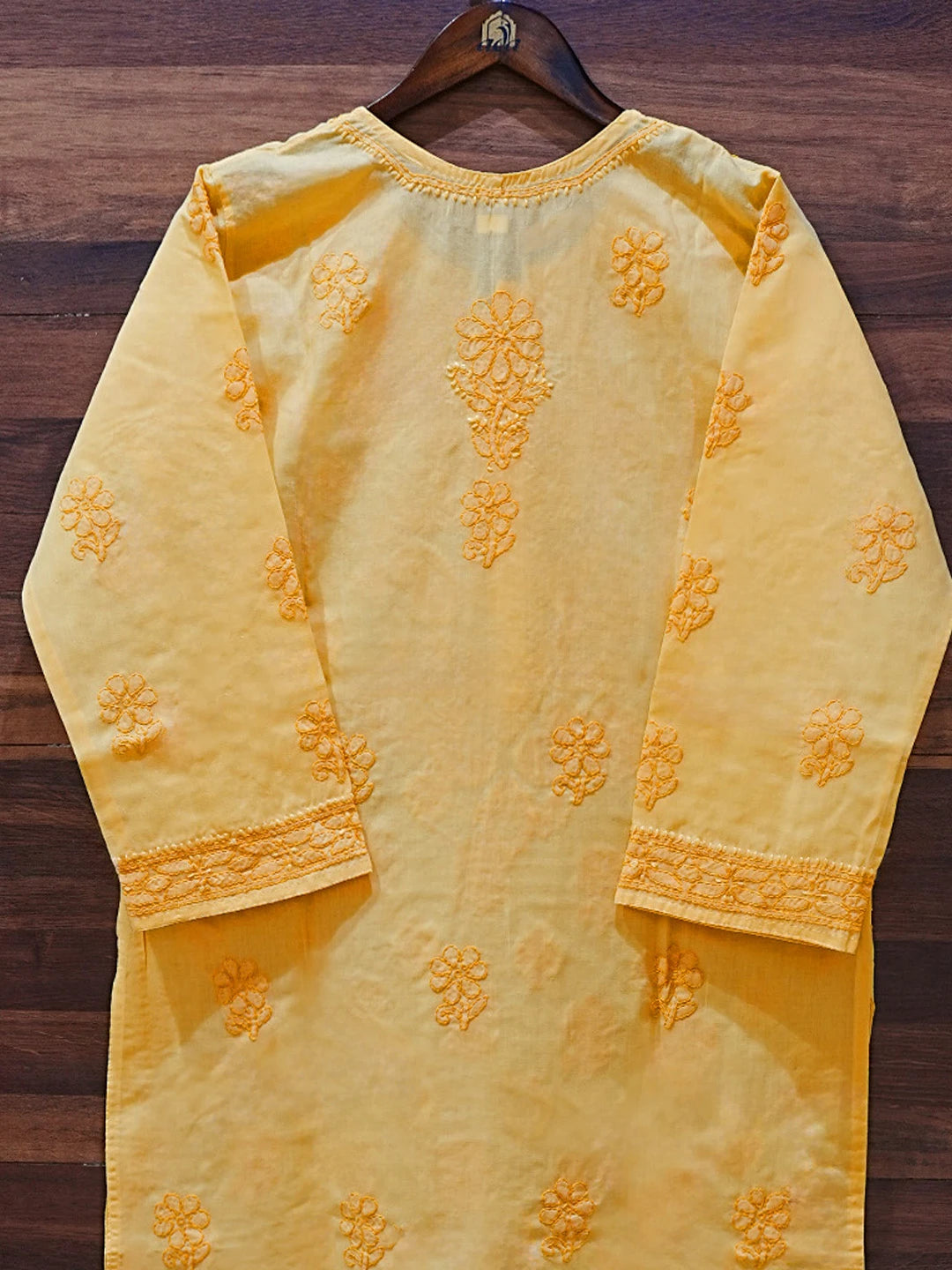 Ada Hand Embroidered Yellow Cotton Lucknowi Chikankari Straight Kurta A411621