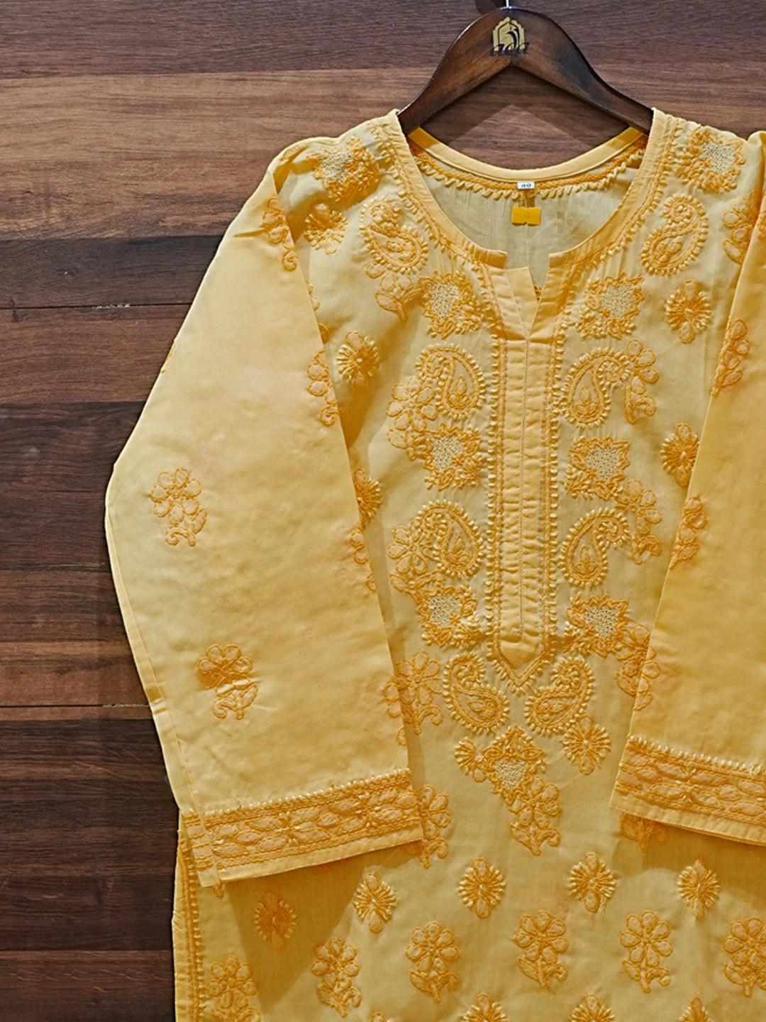 Ada Hand Embroidered Yellow Cotton Lucknowi Chikankari Straight Kurta A411621