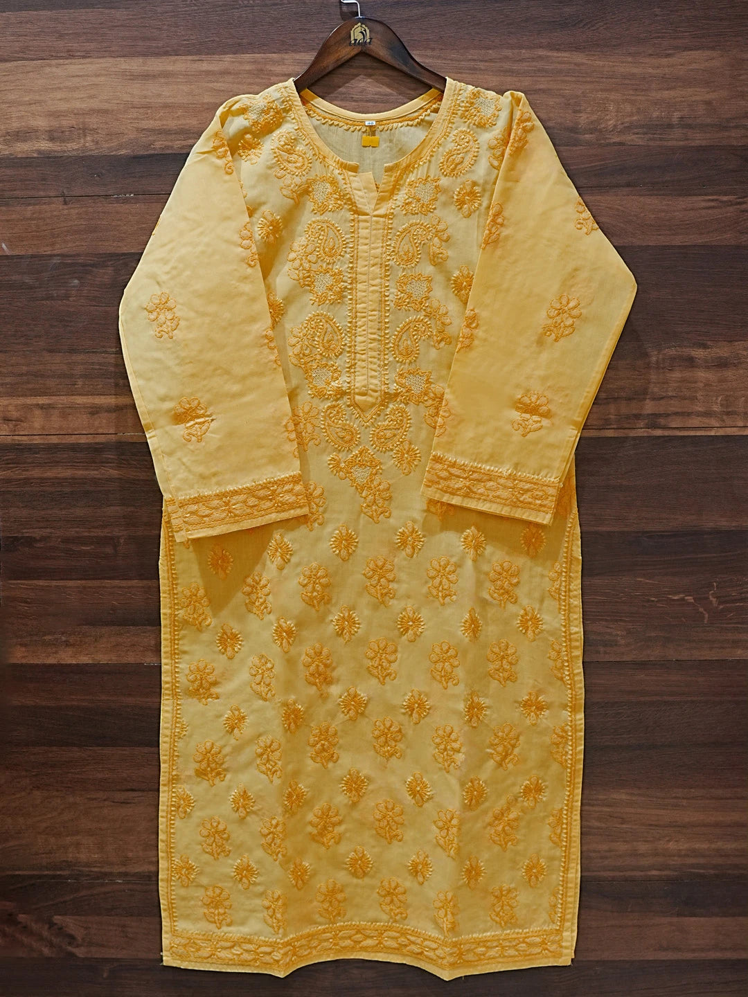 Ada Hand Embroidered Yellow Cotton Lucknowi Chikankari Straight Kurta A411621