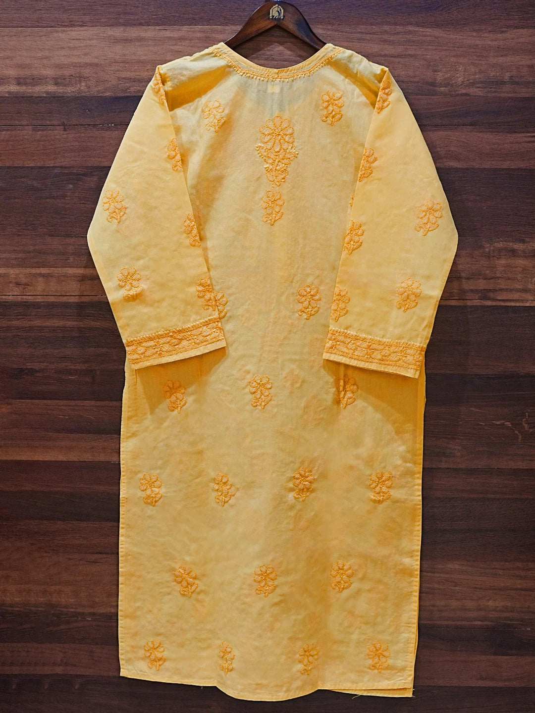 Ada Hand Embroidered Yellow Cotton Lucknowi Chikankari Straight Kurta A411621