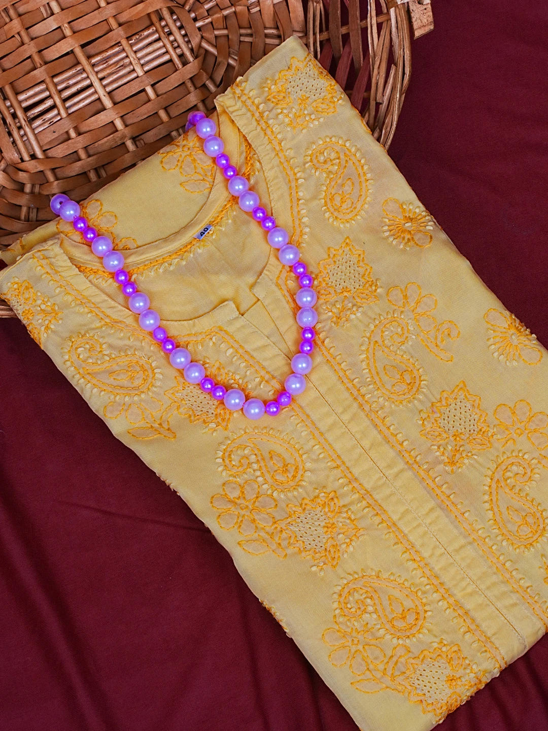 Ada Hand Embroidered Yellow Cotton Lucknowi Chikankari Straight Kurta A411621