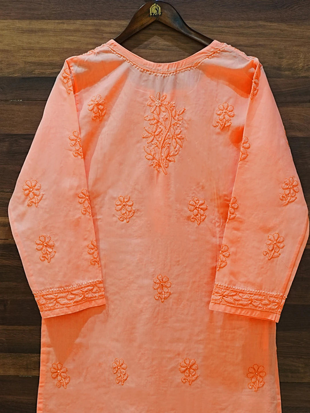 Ada Hand Embroidered Peach Pink Cotton Lucknowi Chikankari Straight Kurta A411620