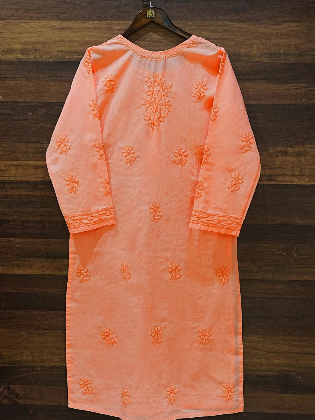 Ada Hand Embroidered Peach Pink Cotton Lucknowi Chikankari Straight Kurta A411620
