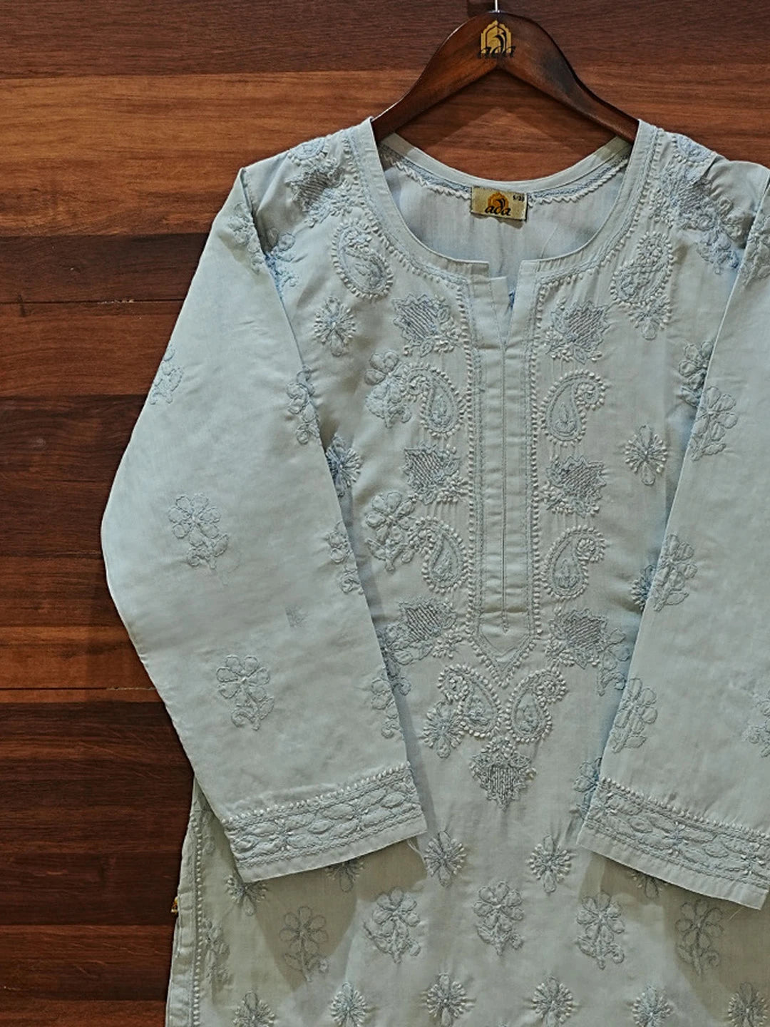 Ada Hand Embroidered Grey Cotton Lucknowi Chikankari Straight Kurta A411623